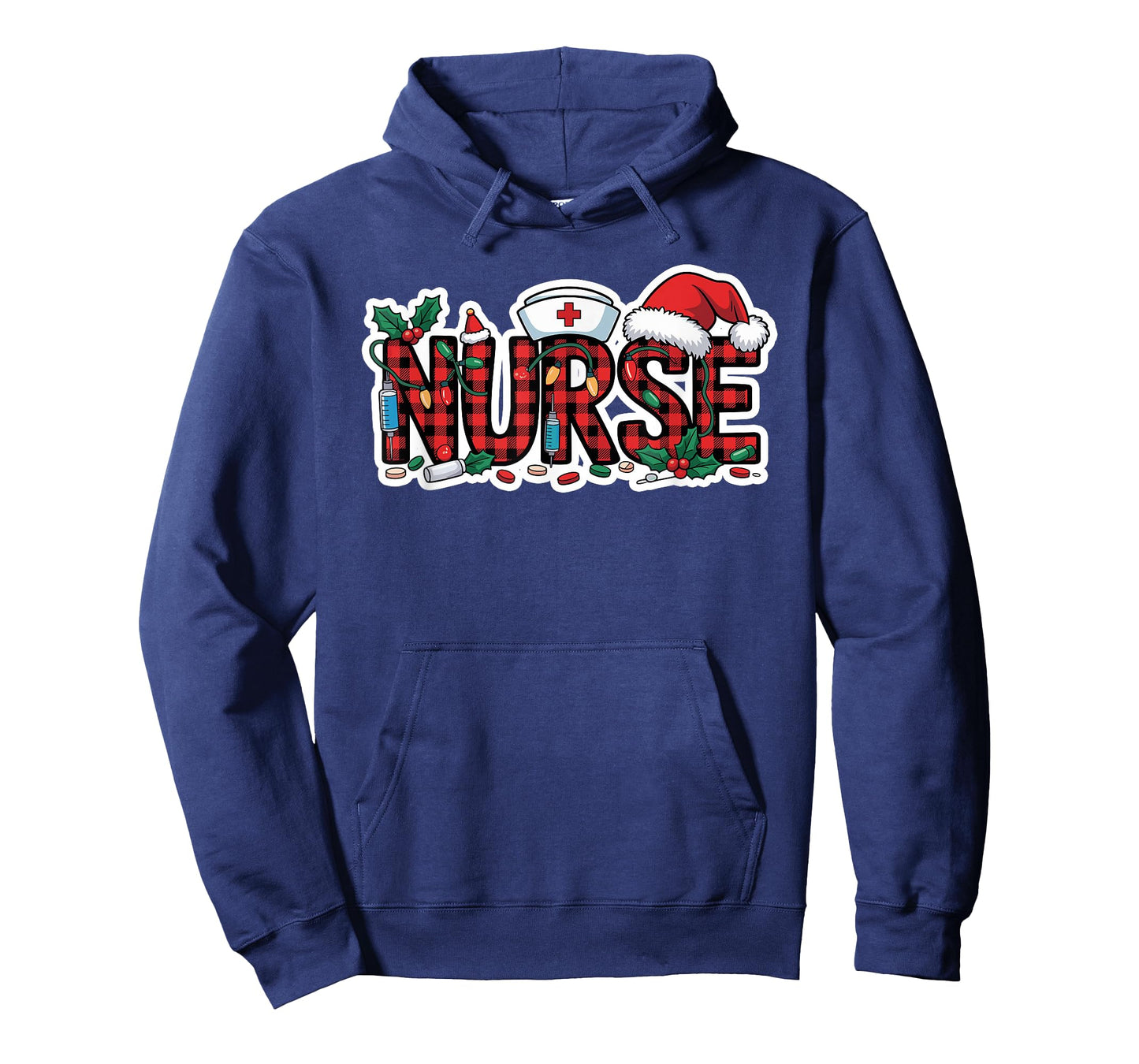 Christmas Nurse Buffalo Plaid Santa Hat Christmas Lights T-Shirt