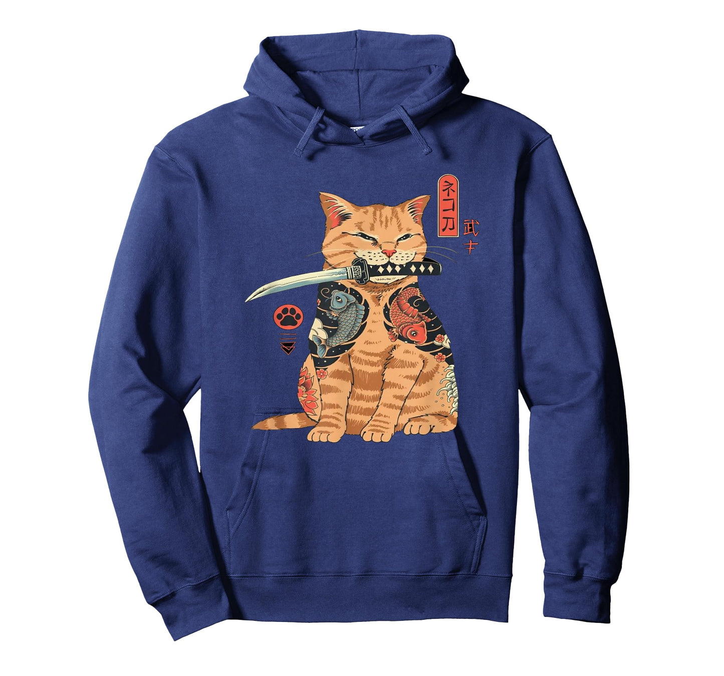 Alexamerch Cats Japanese Samurai Ninja Cat Kawaii Tattoo Graphic T-Shirt - Kids, Anime Fans, Casual Wear Lovers - Unisex - Black - Small - Short Sleeve - Classic Fit - Cotton, Polyester