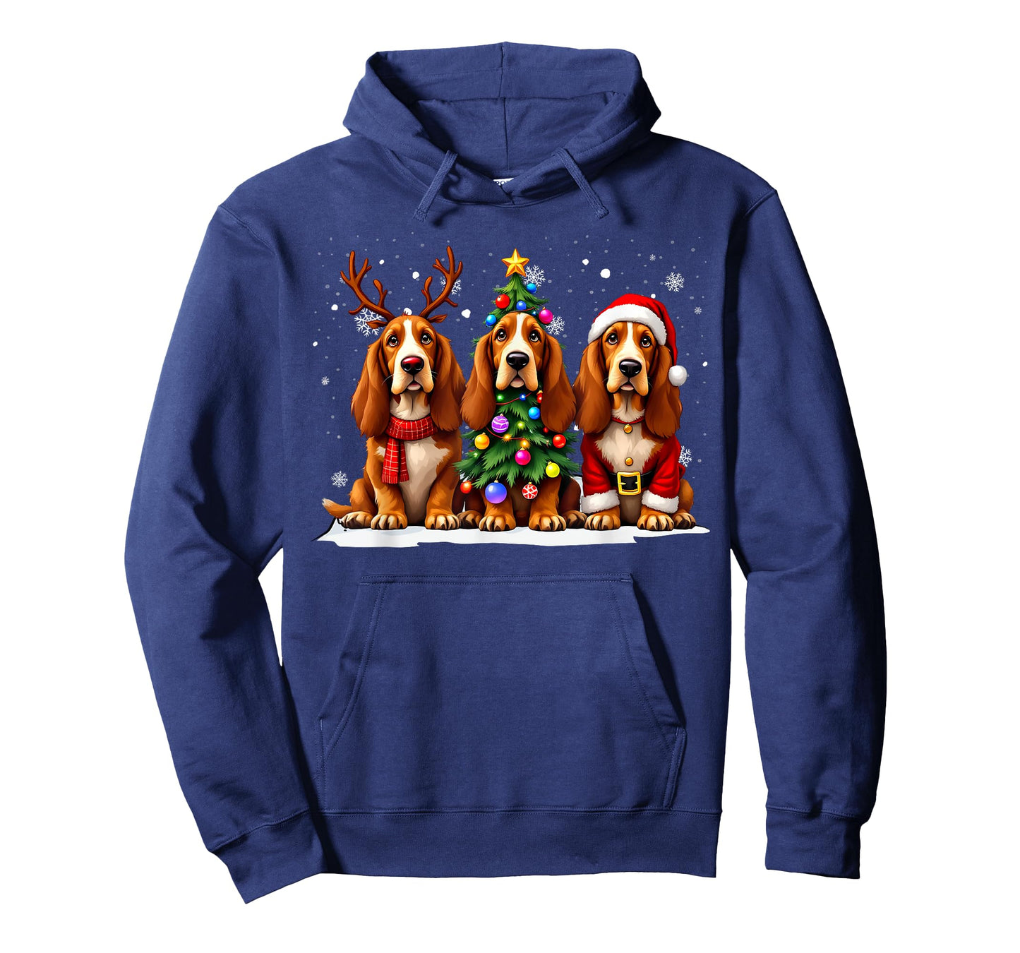 Retro Christmas Basset Hound Santa Reindeer Dog Lover T-Shirt