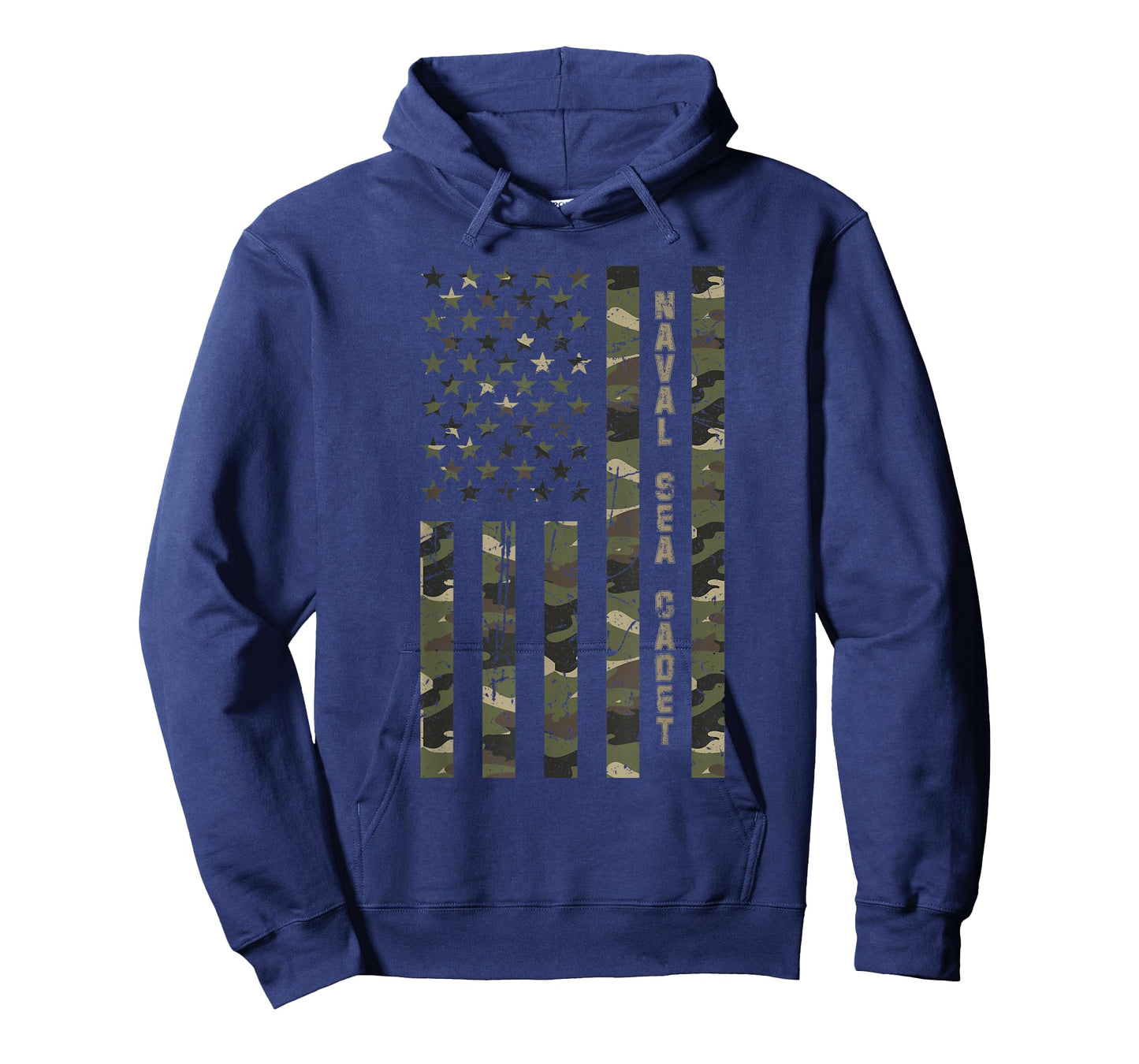 Naval Sea Cadet United States Distressed Camo w US Flag T-Shirt