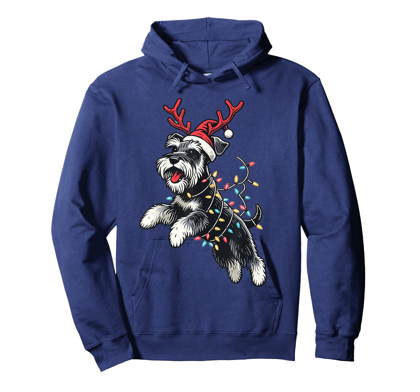 Miniature Schnauzer Dog Santa Hat Christmas Lights Pajama T-Shirt for Men Women Kids