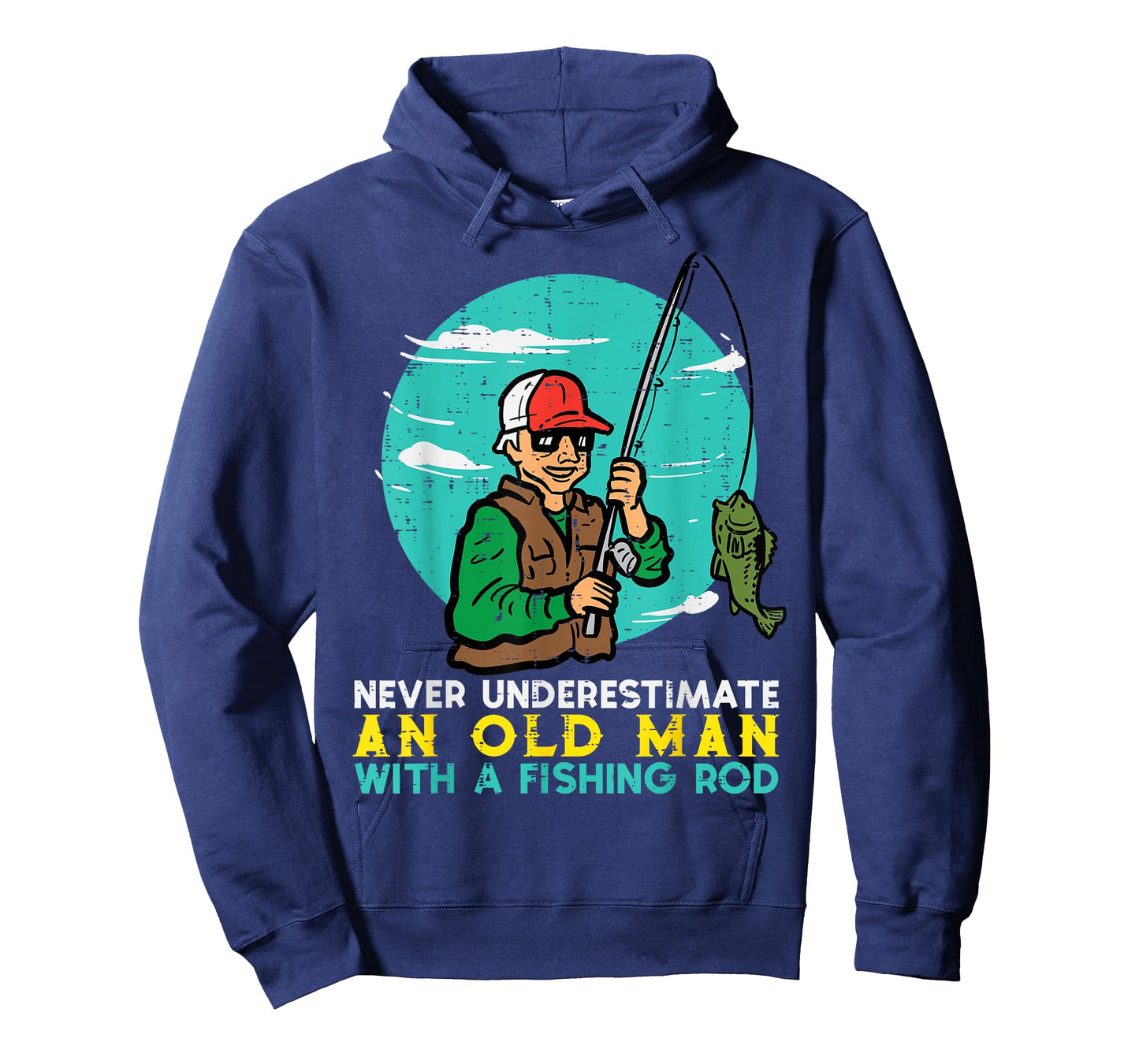 Never Underestimate Old Man Fishing Rod Fun Dad Grandpa Men T-Shirt