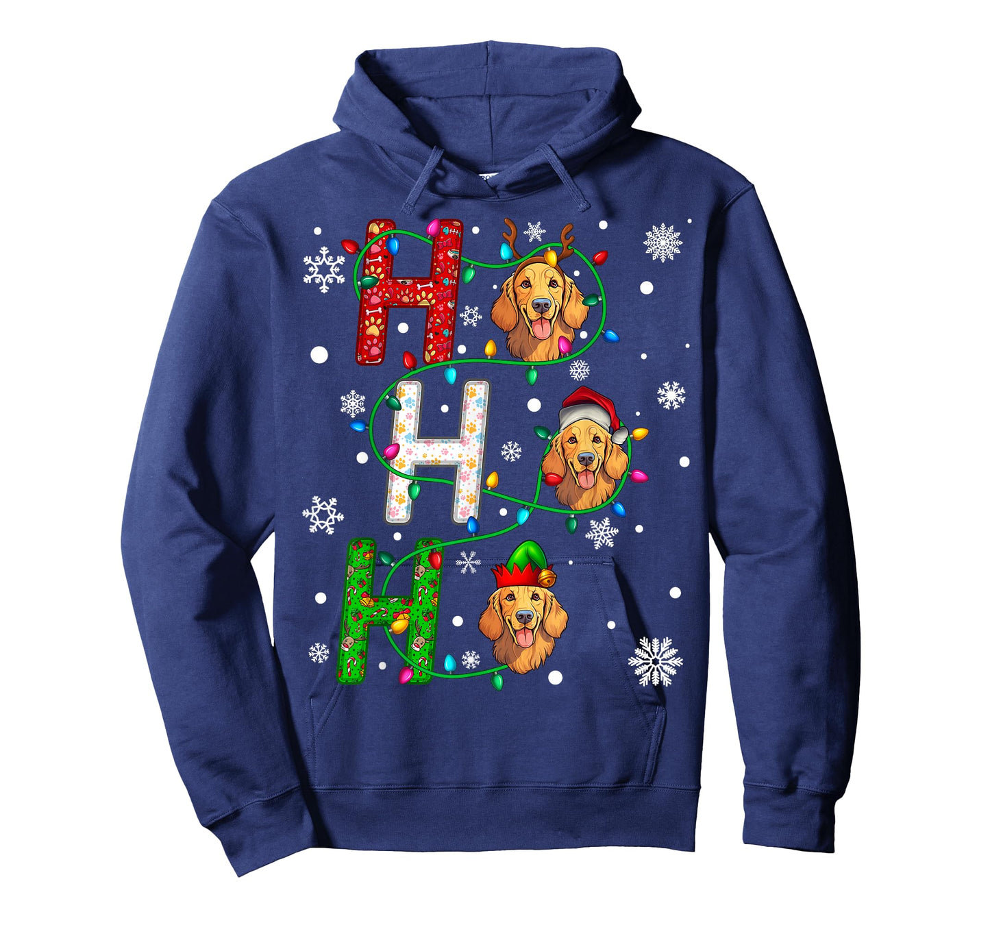 Santa Hat Ho Ho Family Christmas Golden Retriever Dog Xmas T-Shirt