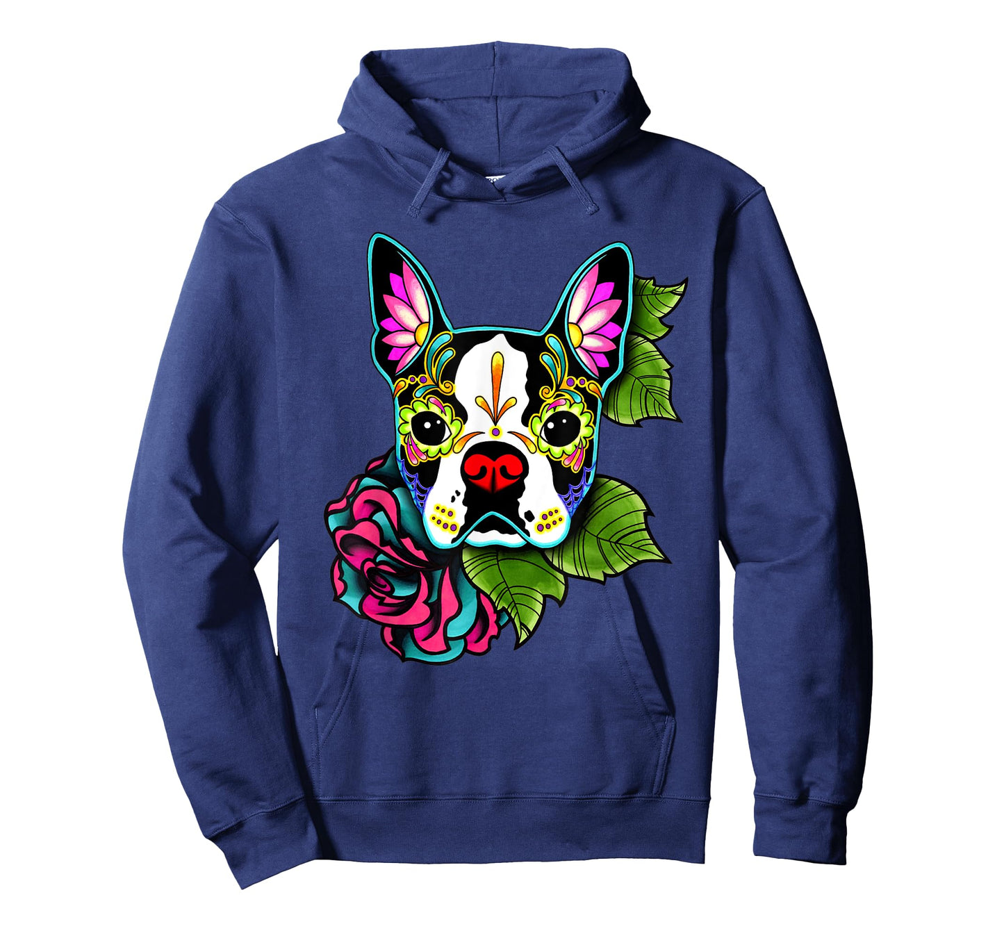 Boston Terrier in Black - Day of the Dead Sugar Skull Dog T-Shirt for Men Women Kids