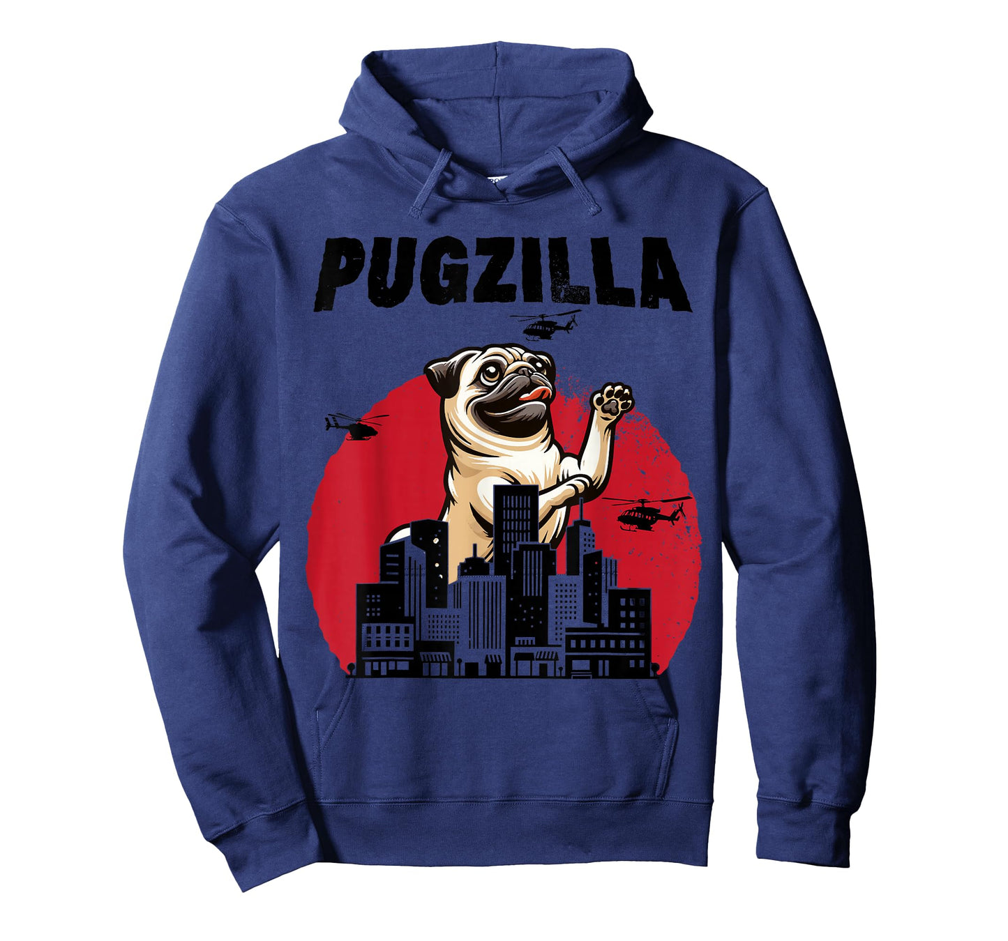 Pugzilla Funny Giant Pug Puppy in Classic Horror Japan City T-Shirt