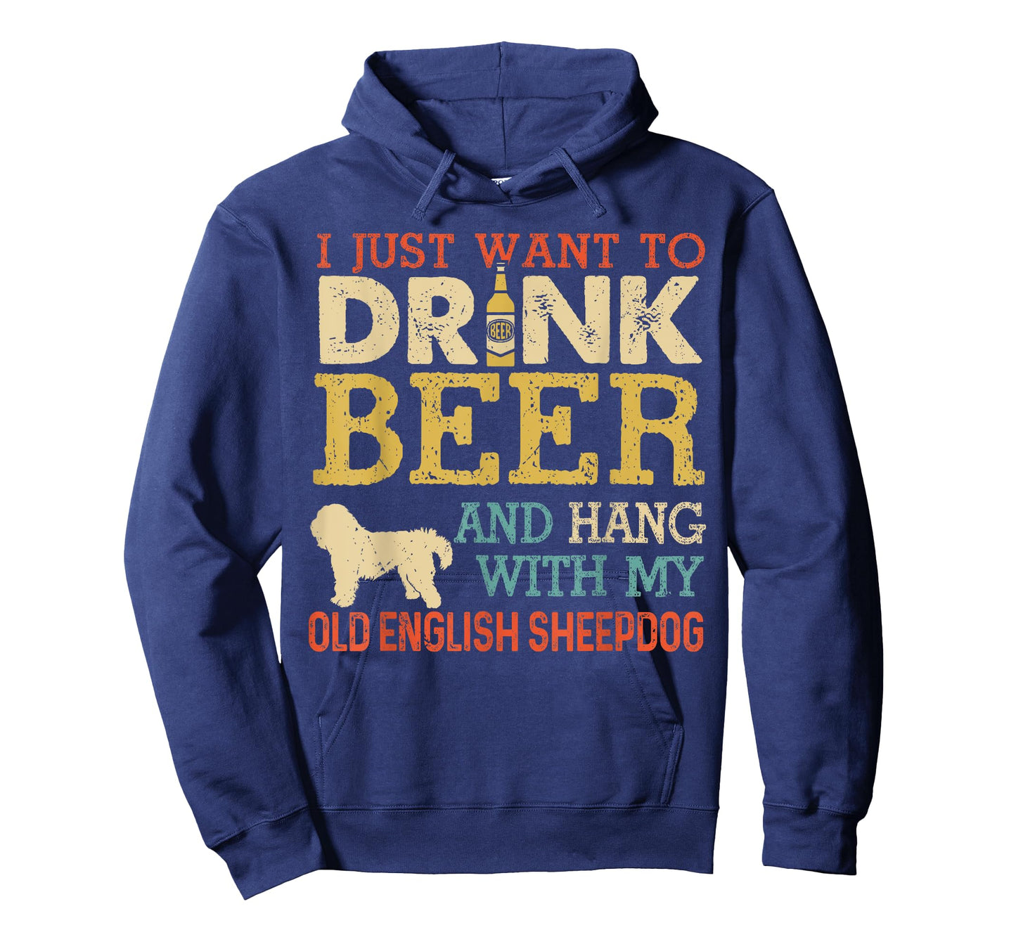 Old English Sheepdog Dad Drink Beer Hang With Dog Funny Men T-Shirt