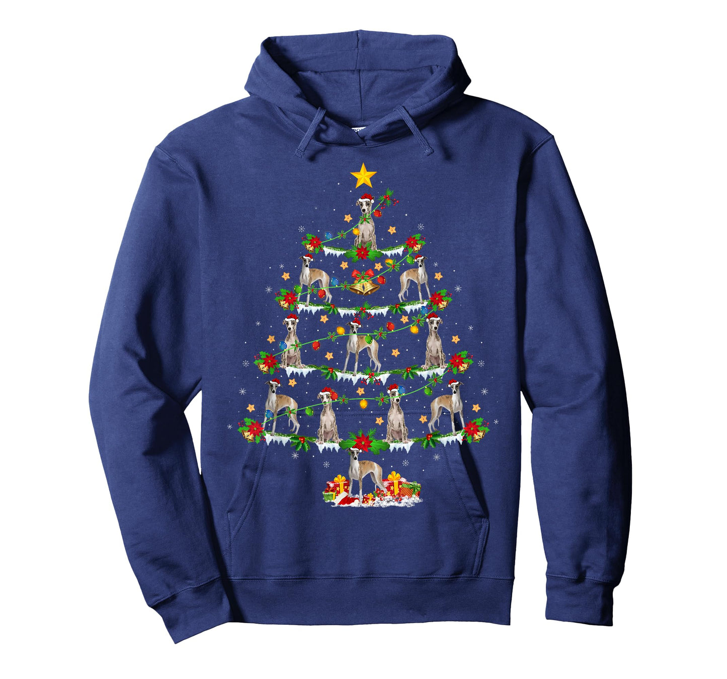 Holiday Xmas Lighting Santa Whippet Dog Christmas Tree T-Shirt