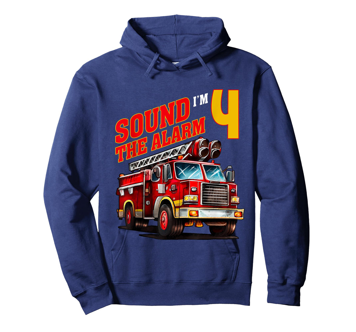 Fire Truck Firefighter Birthday Sound the Alarm I'm 4! Kids T-Shirt