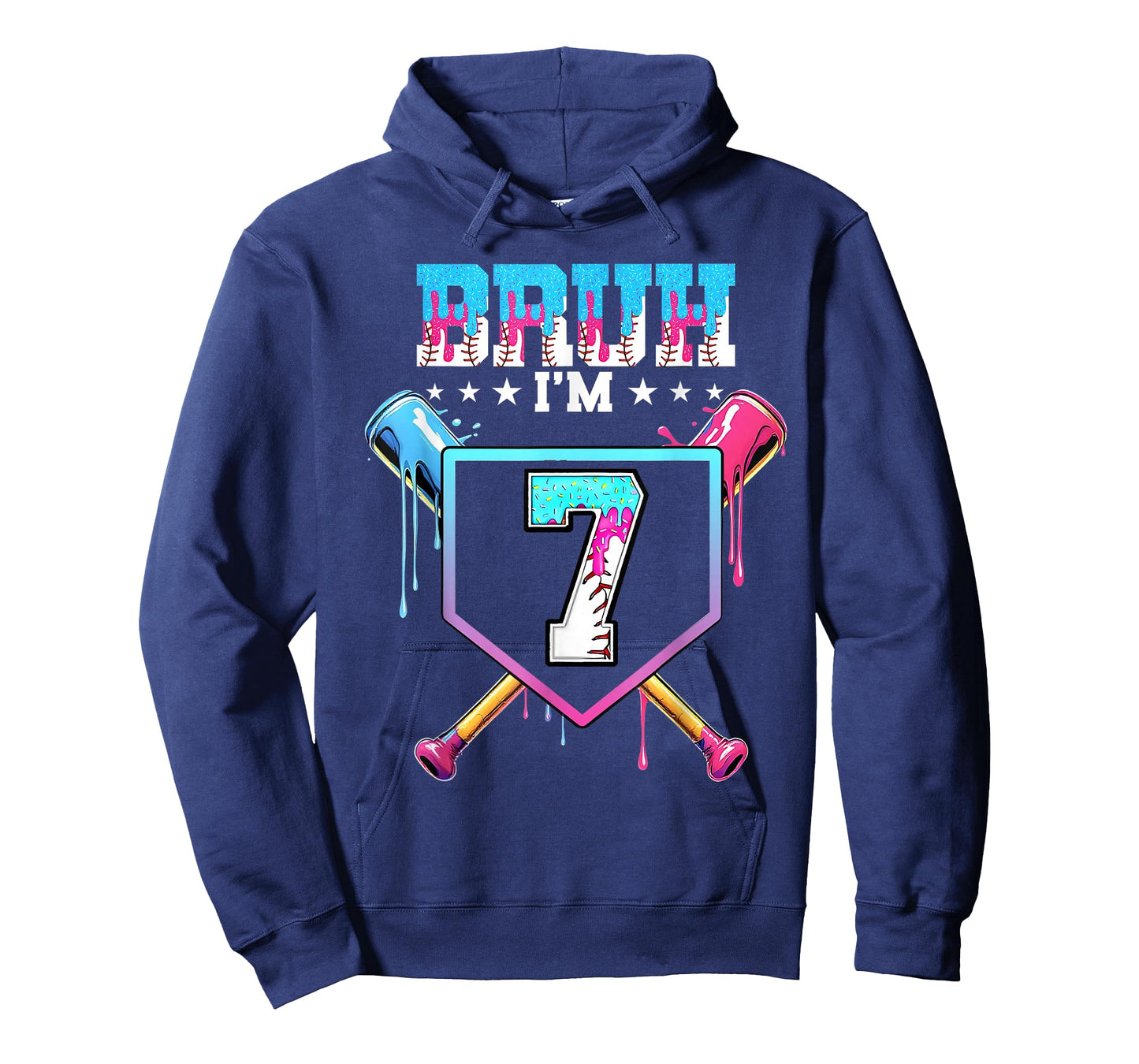 Bruh 7th Birthday Boy Baseball Ice Cream Drip 7 Year Old Boy T-Shirt