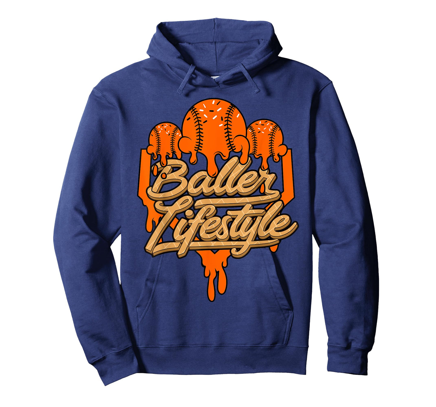 Baseball Lifestyle Home Plate Orange Ice Cream Drip Men Boys T-Shirt