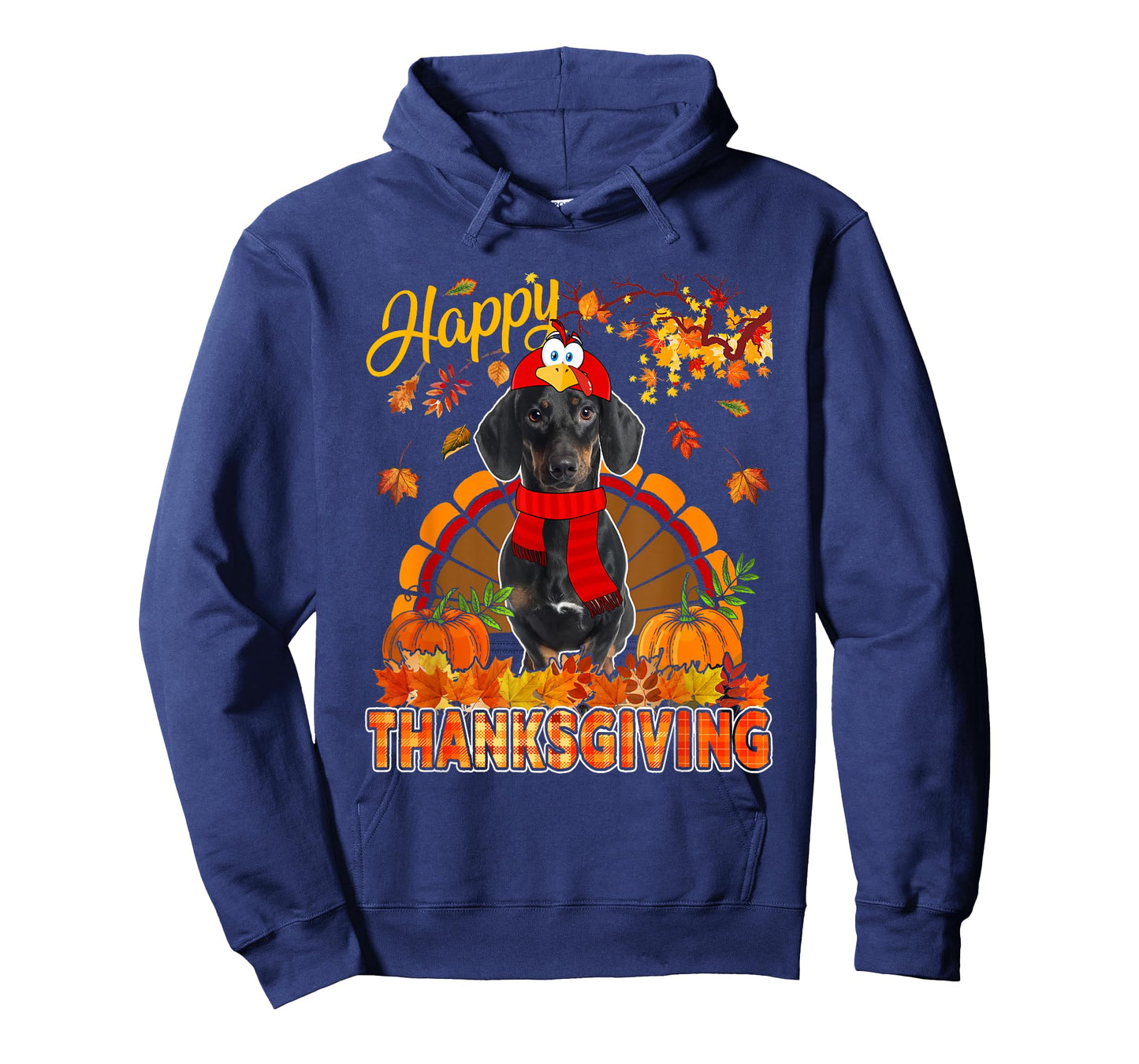 Thanksgiving Dachshund Wearing Turkey Costume Fall Leaves T-Shirt