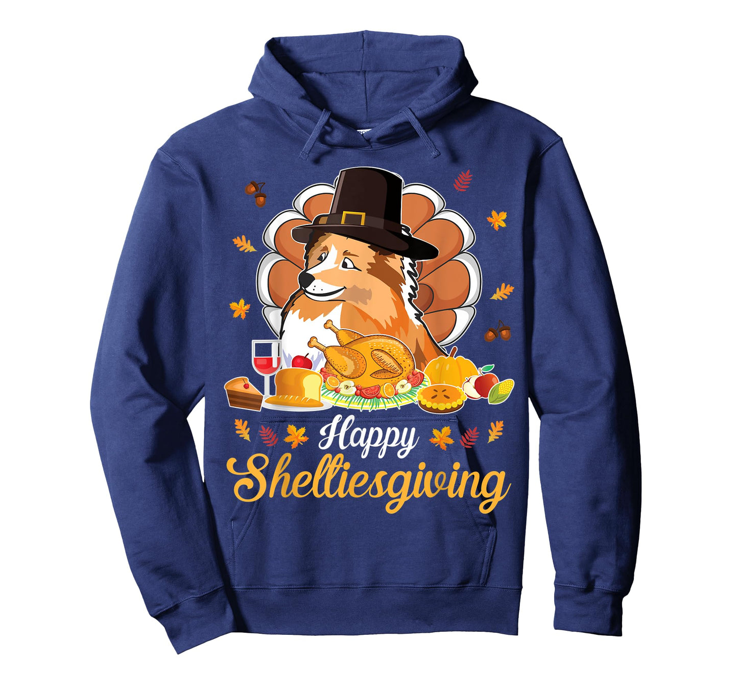 Sheltie Pilgrim & Turkey Dish Wine Happy Thanksgiving Shirt