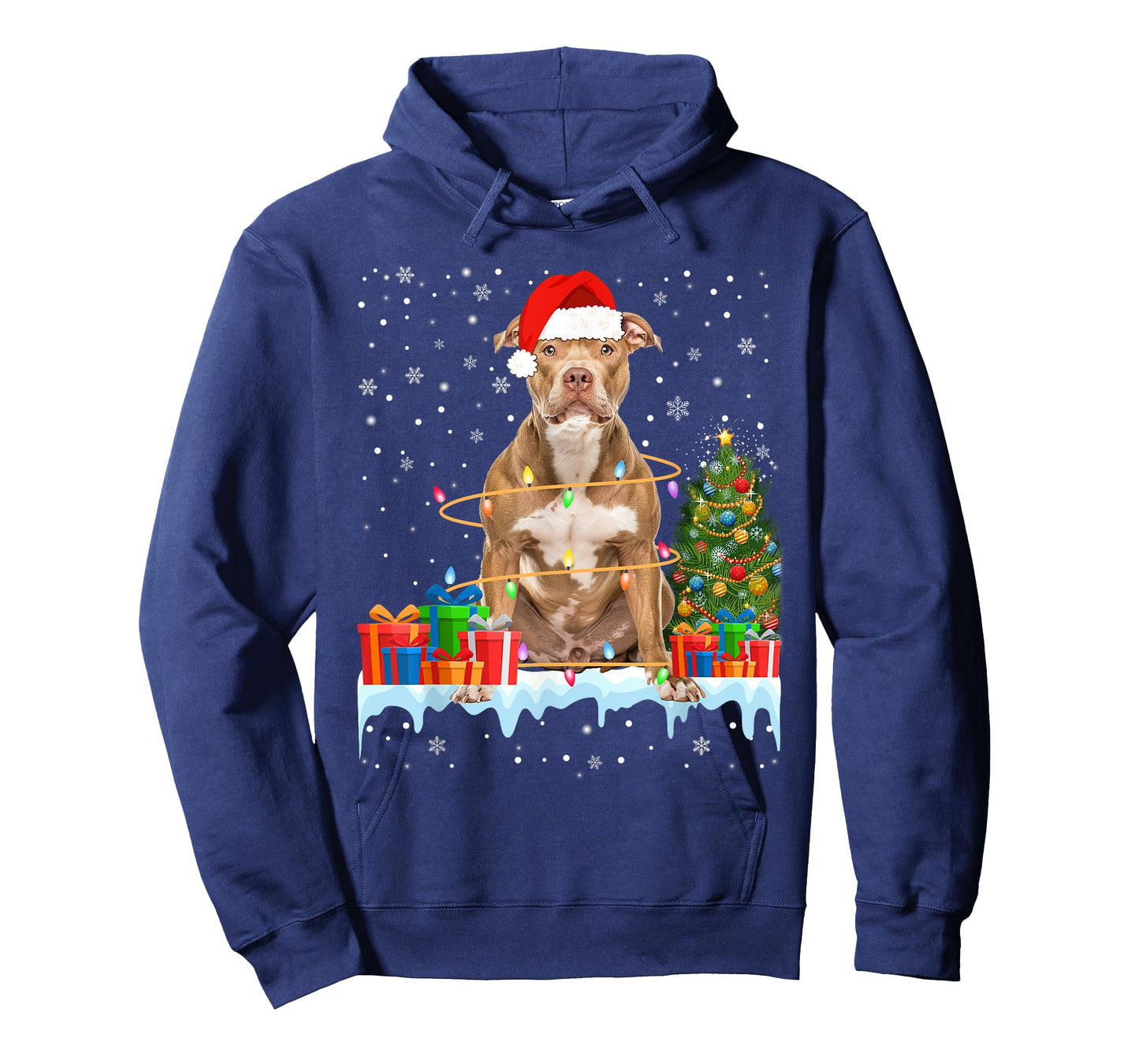 Funny Santa Pitbull Dog Christmas Lights Xmas Pajamas Men Women Kids T-Shirt