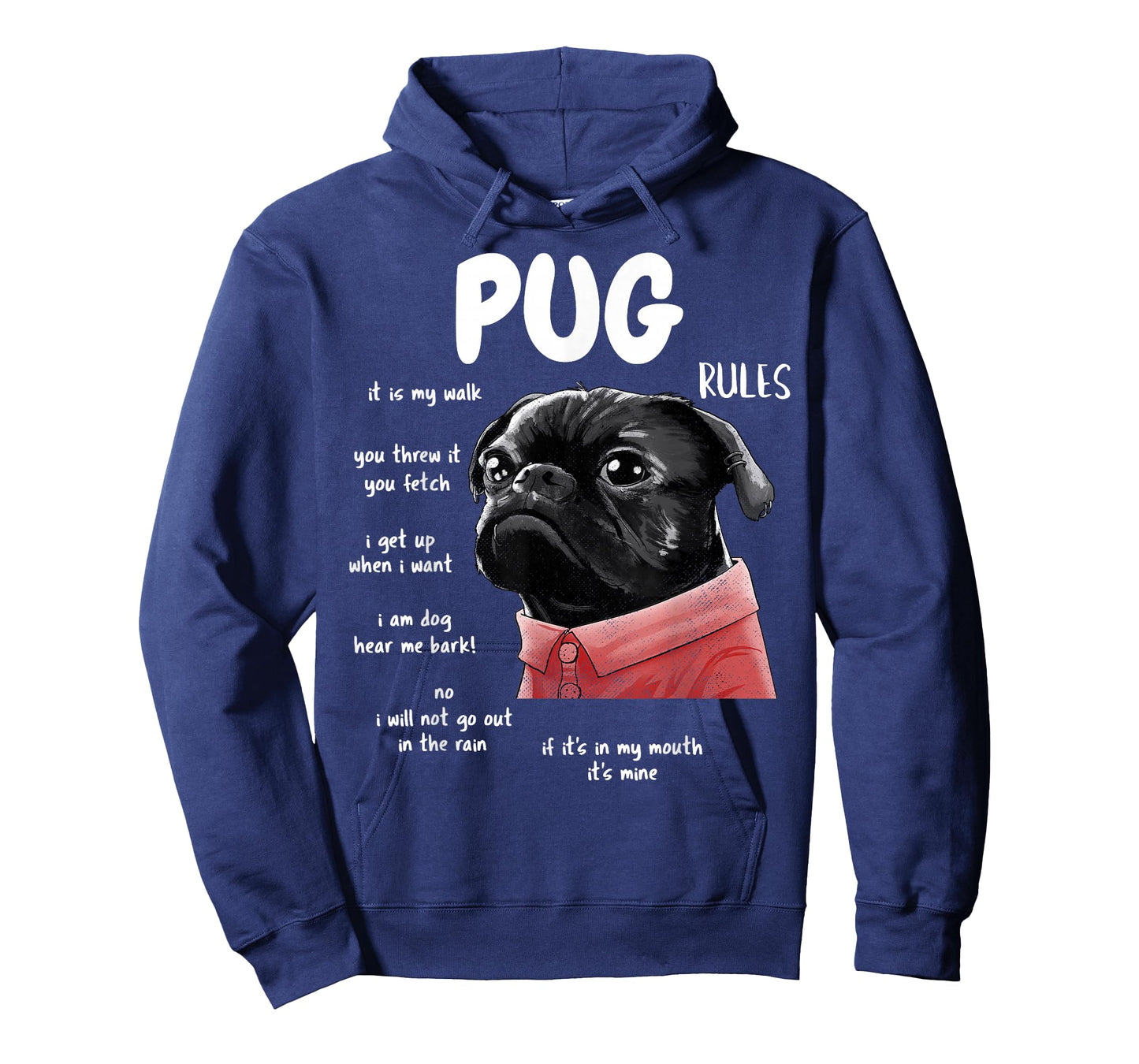 Cute Kawaii Funny Black Pug Dog Rules Gifts Men Women Kids T-Shirt Small