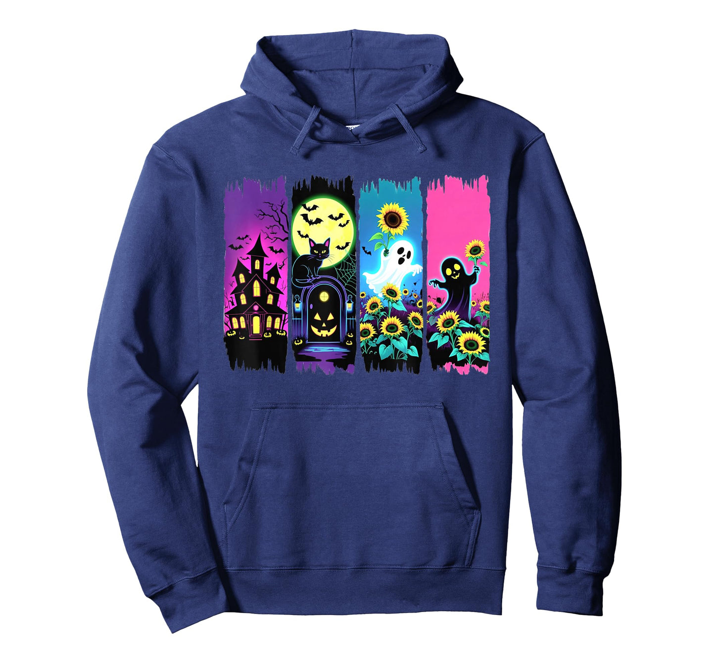 Colorful Halloween Ghosts and Sunflowers Brushstroke Design T-Shirt