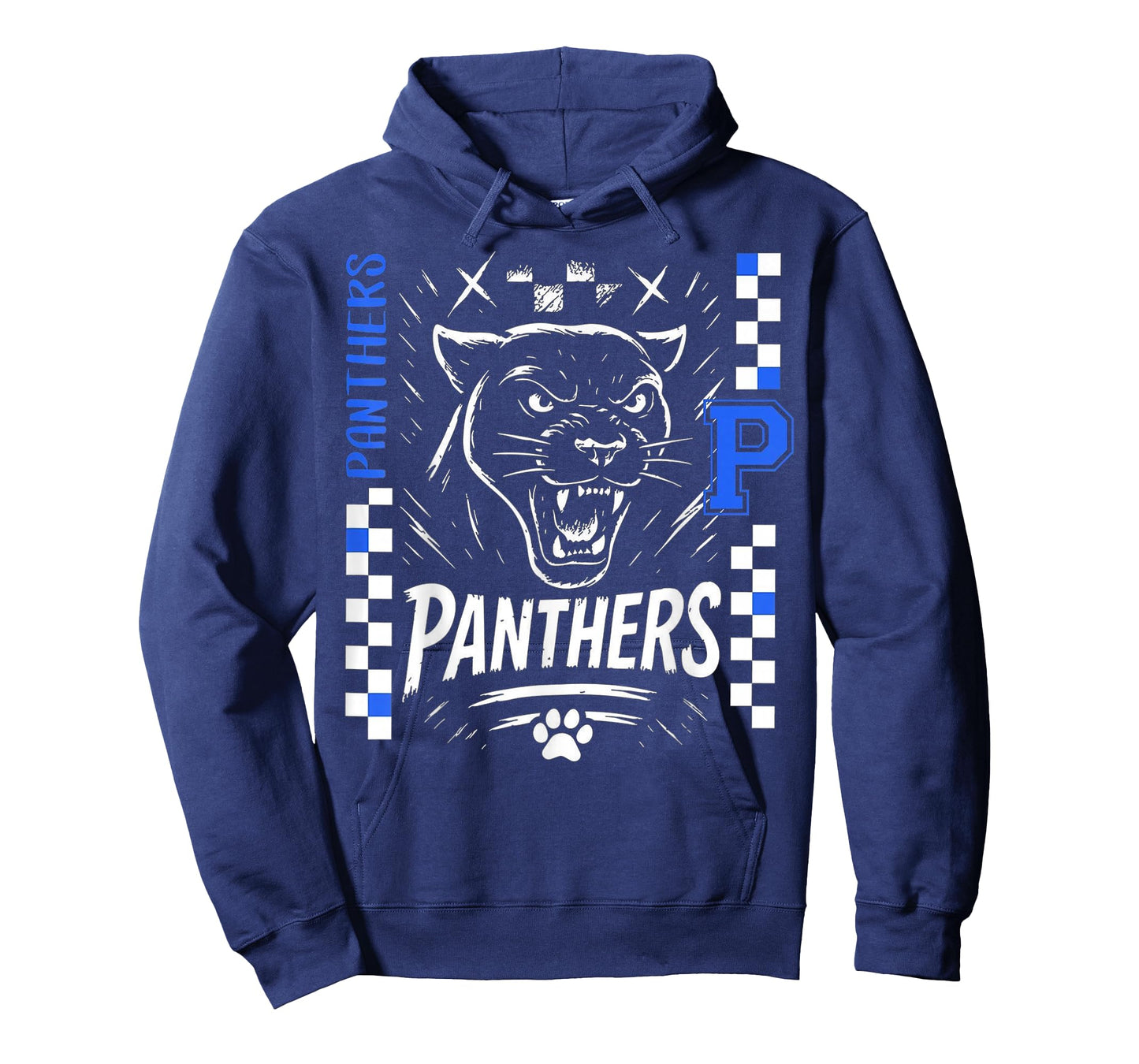 Retro Checkered School Spirit Panthers Cheer Paw T-Shirt