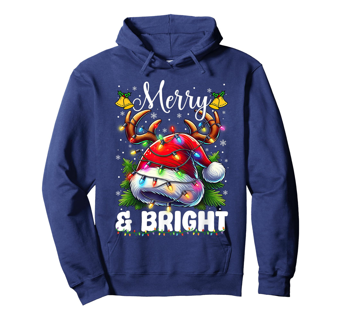 Merry and Bright Light Christmas Red Santa Hat Reindeer Xmas T-Shirt