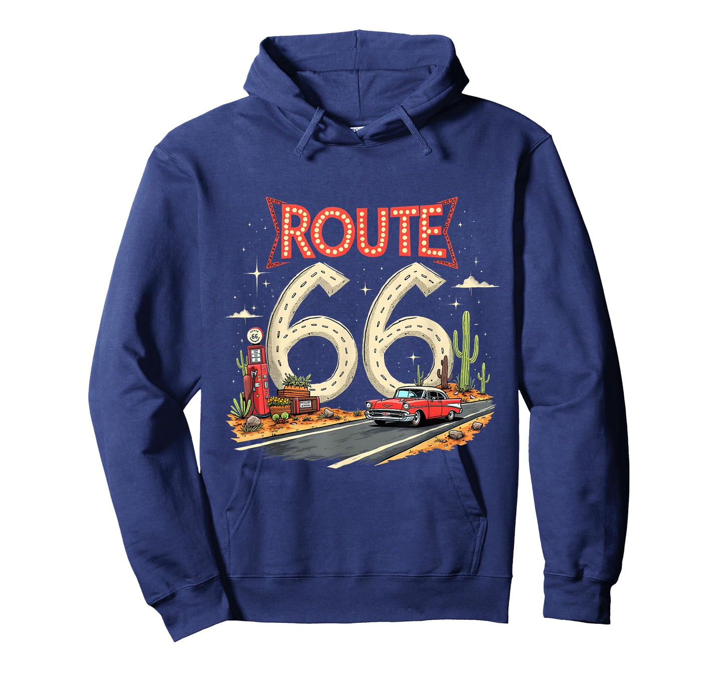 Classic Retro Route 66 Desert Scene with Red Vintage Car T-Shirt