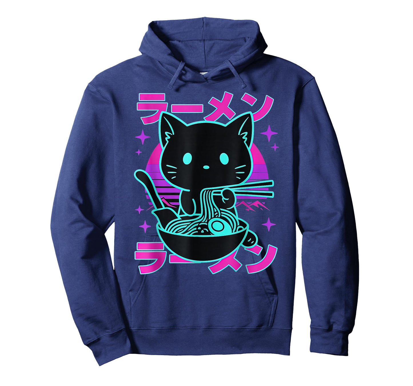 Ramen Cat Retro Sunset Funny Noodle Lover Graphic T-Shirt