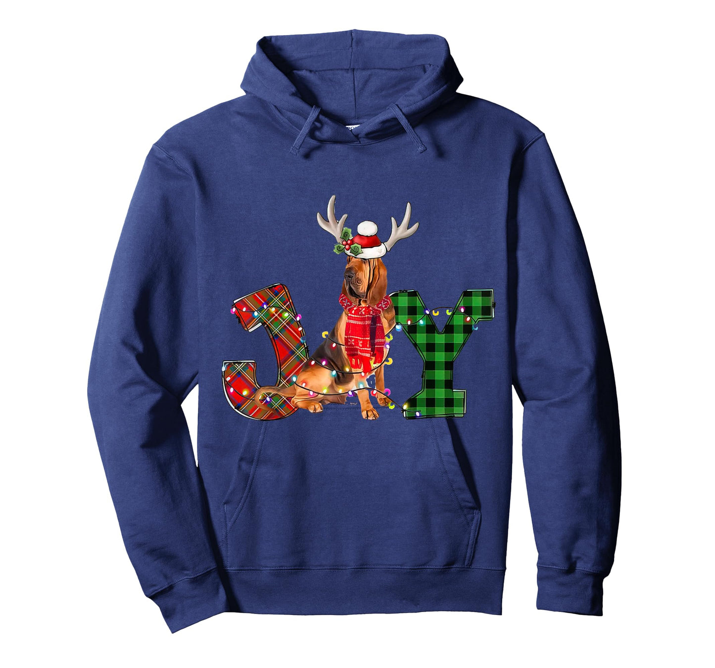 Joy Christmas Lights Bloodhound Dog Santa Hat Pajama Men Women Kids T-Shirt
