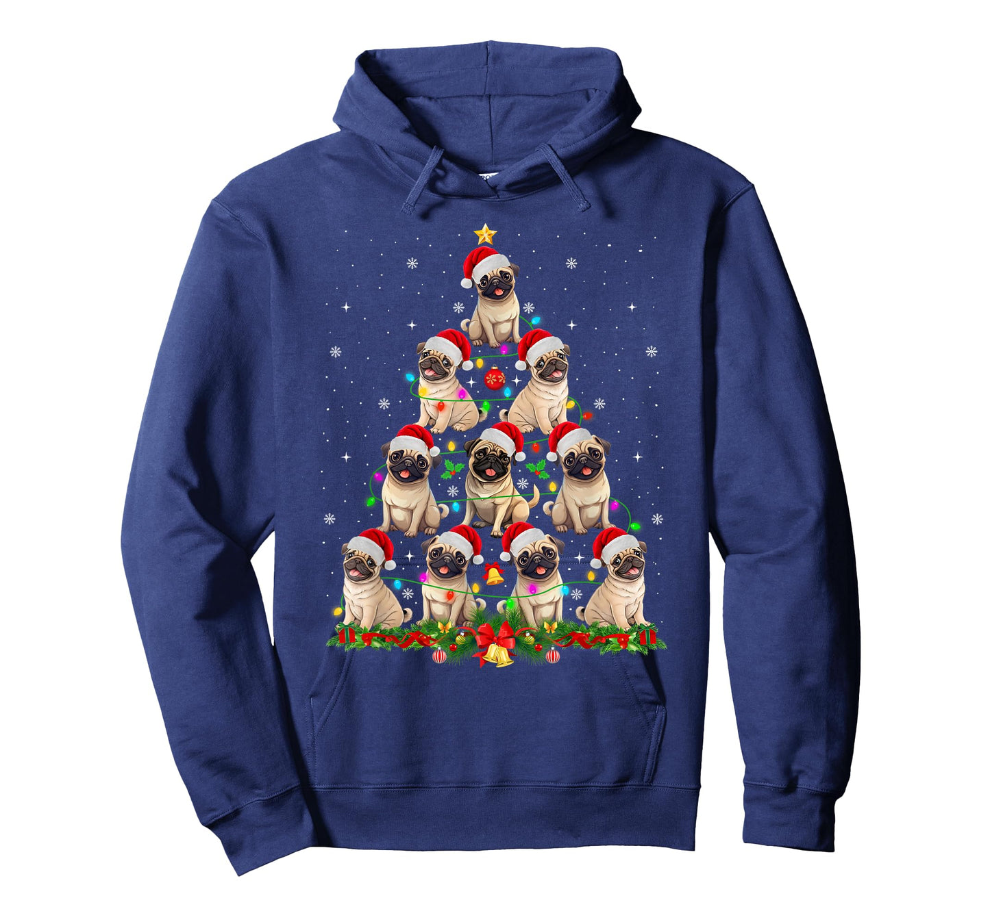 Pug Santa Hat Christmas Tree Lights Xmas Pugmas Dog Lover T-Shirt