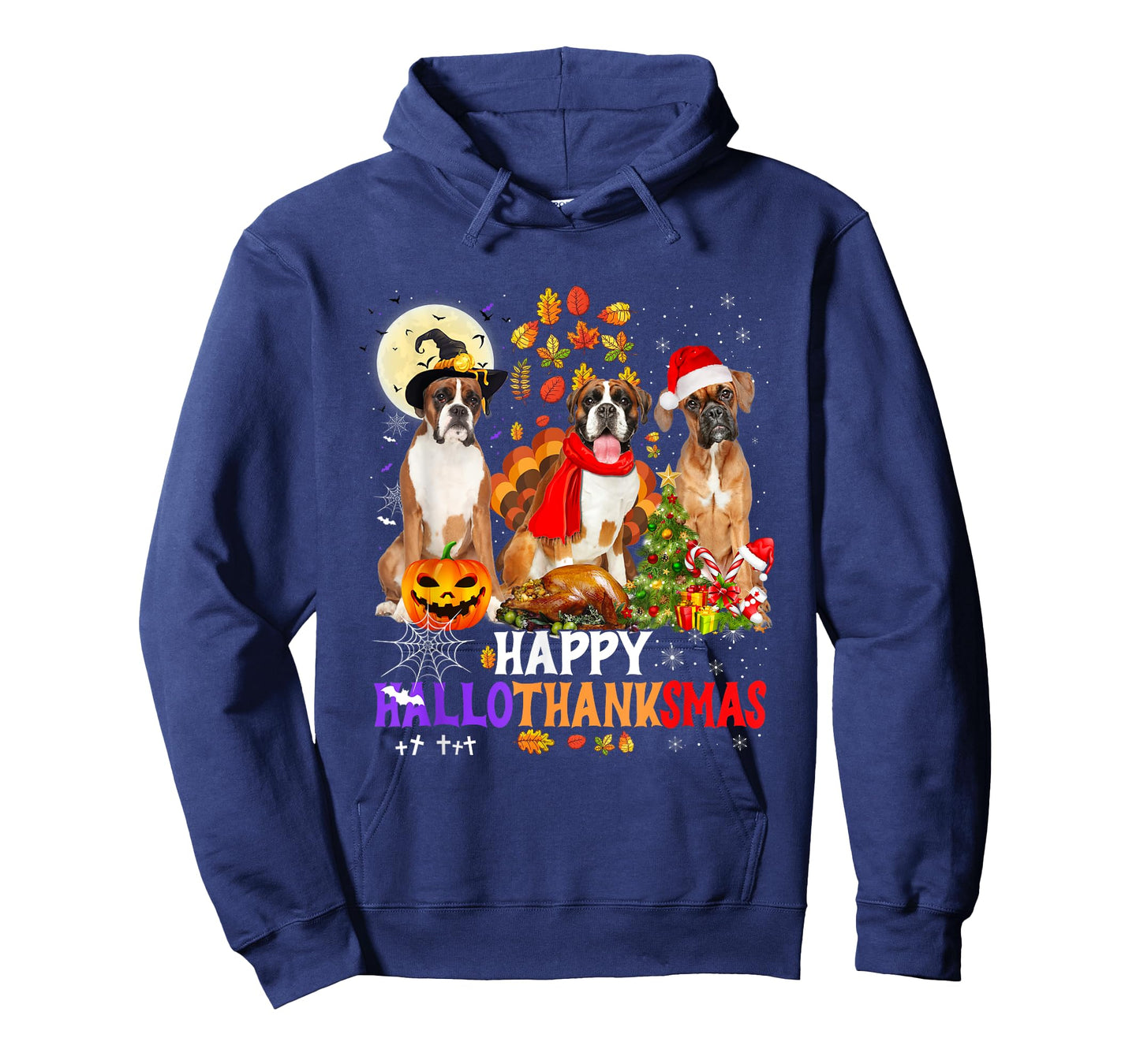 Boxer Dog Happy Hallothanksmas Halloween Thanksgiving Xmas T-Shirt