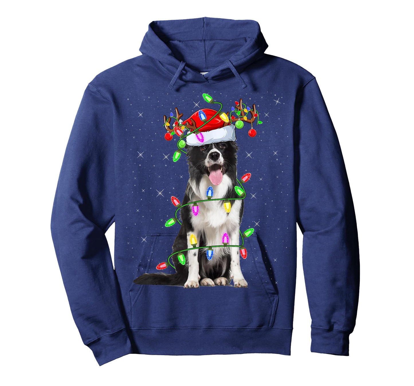 Xmas Holiday Lighting Santa Border Collie Dog Christmas T-Shirt