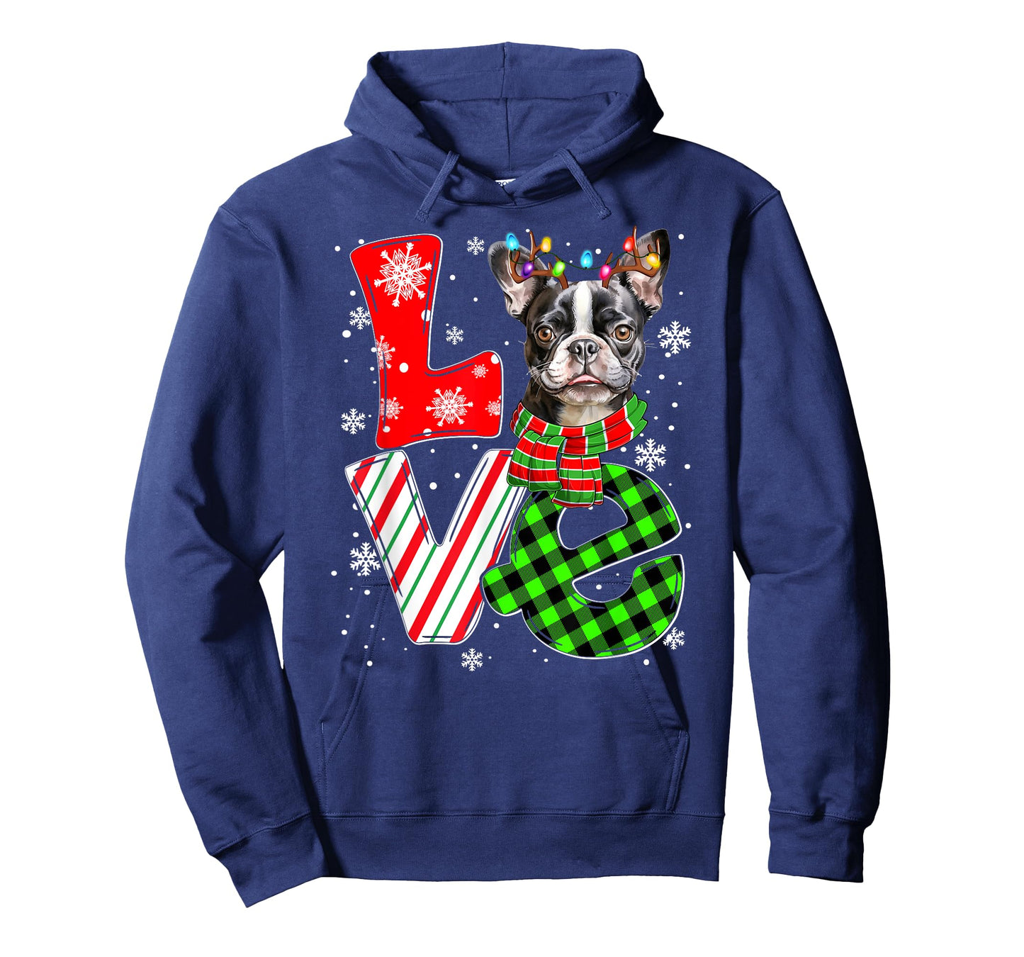 Boston Terrier Christmas Tree Lights Santa Dog Xmas T-Shirt for Men Women Kids