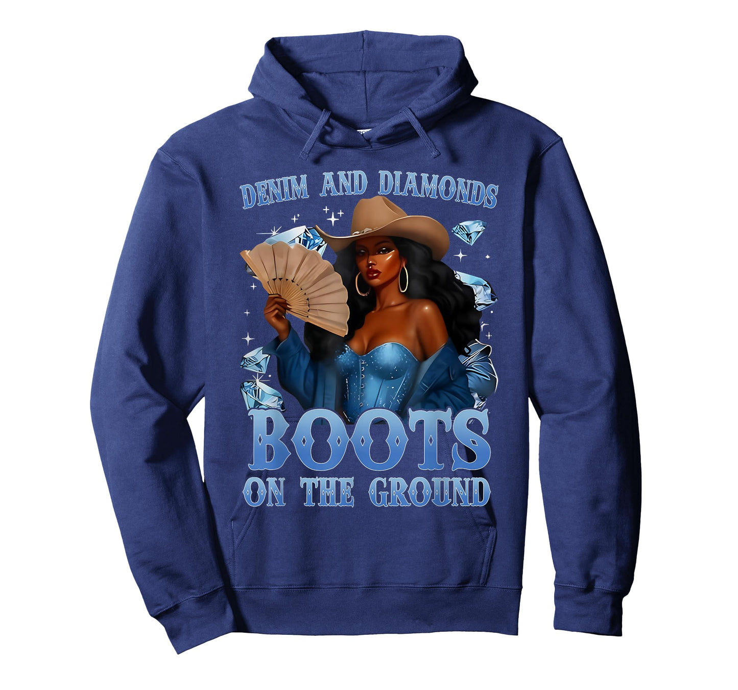 Western Cowgirl Denim and Diamonds Boots On Ground Afro Girl T-Shirt