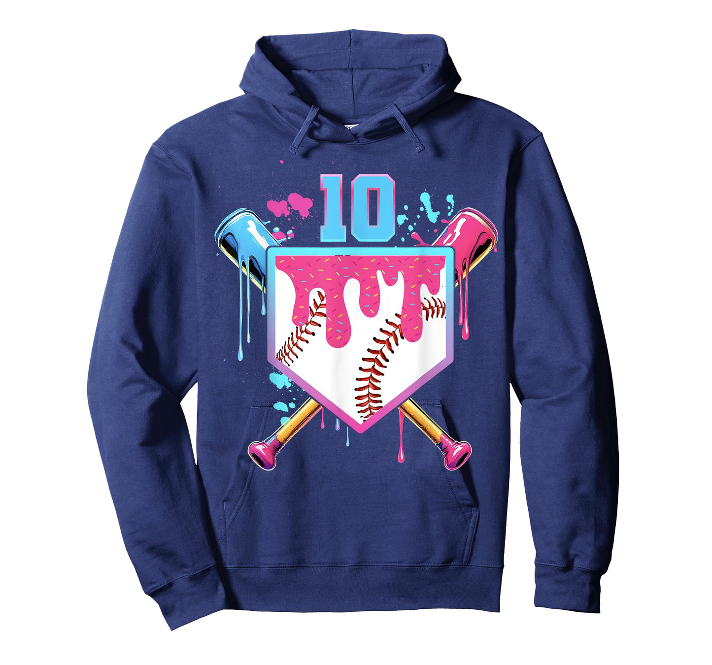 Baseball 10 Year Old Ice Cream Drip 10th Birthday Number 10 T-Shirt