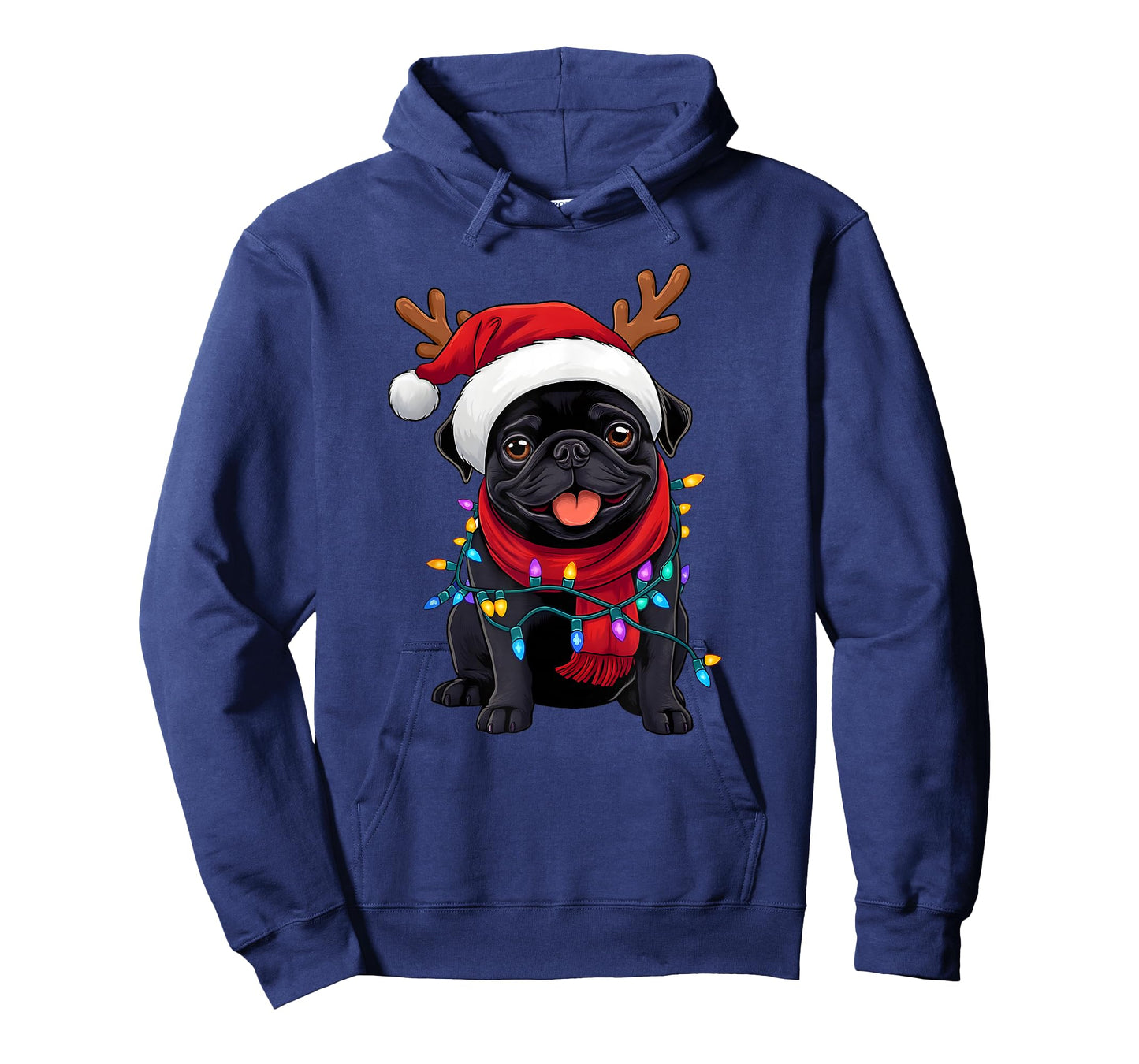 Black Pug Dog Tree Christmas Lights Xmas Pajama Men Women T-Shirt