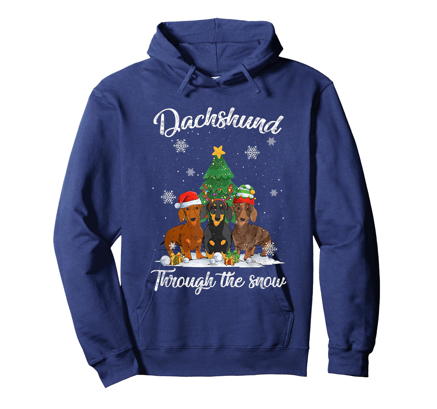 Merry Christmas Dachshund Dog Through The Snow Men Women Kids T-Shirt