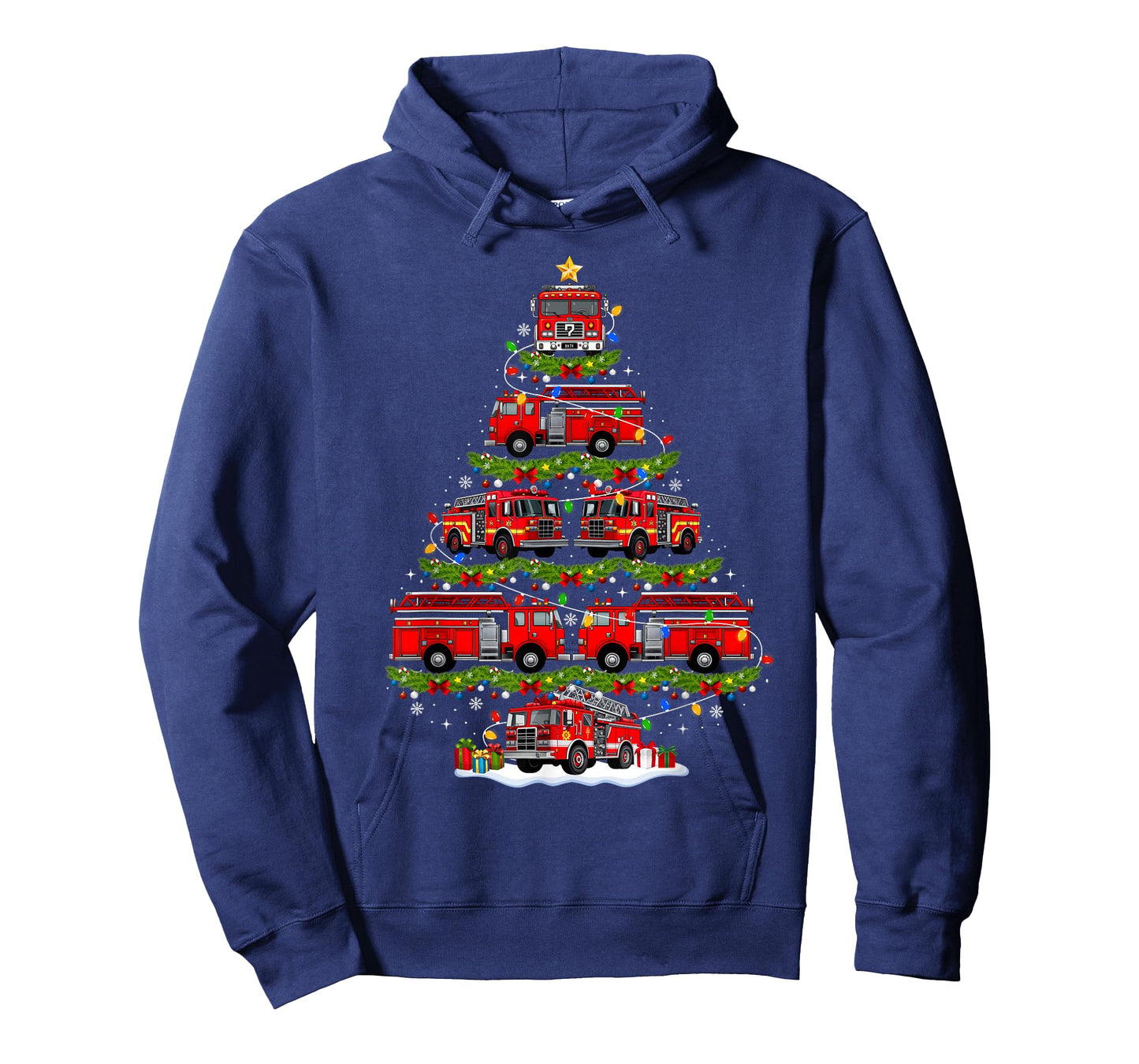 Fire Truck Firefighter Christmas Tree Lights Xmas Pajamas T-Shirt