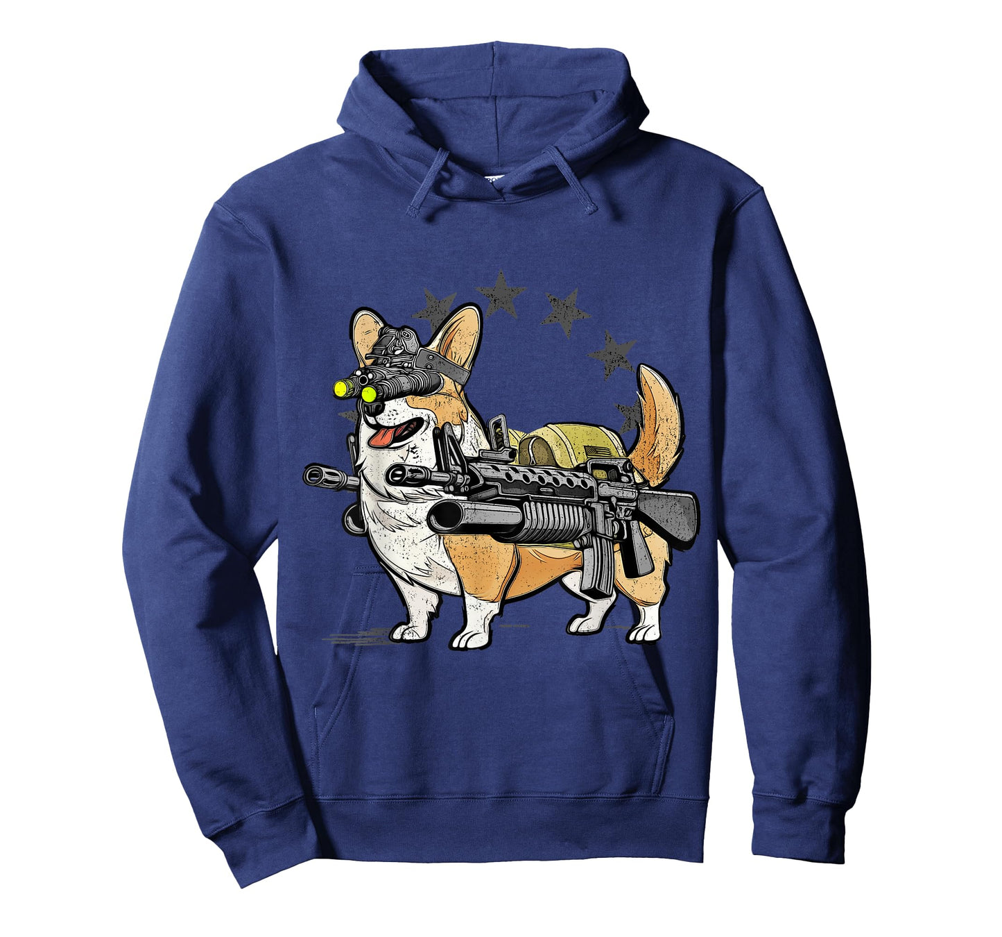 1 Nation Unisex-Adults Combat Corgi Patriotic Cartoon T-Shirt, Black, Small, Short Sleeve