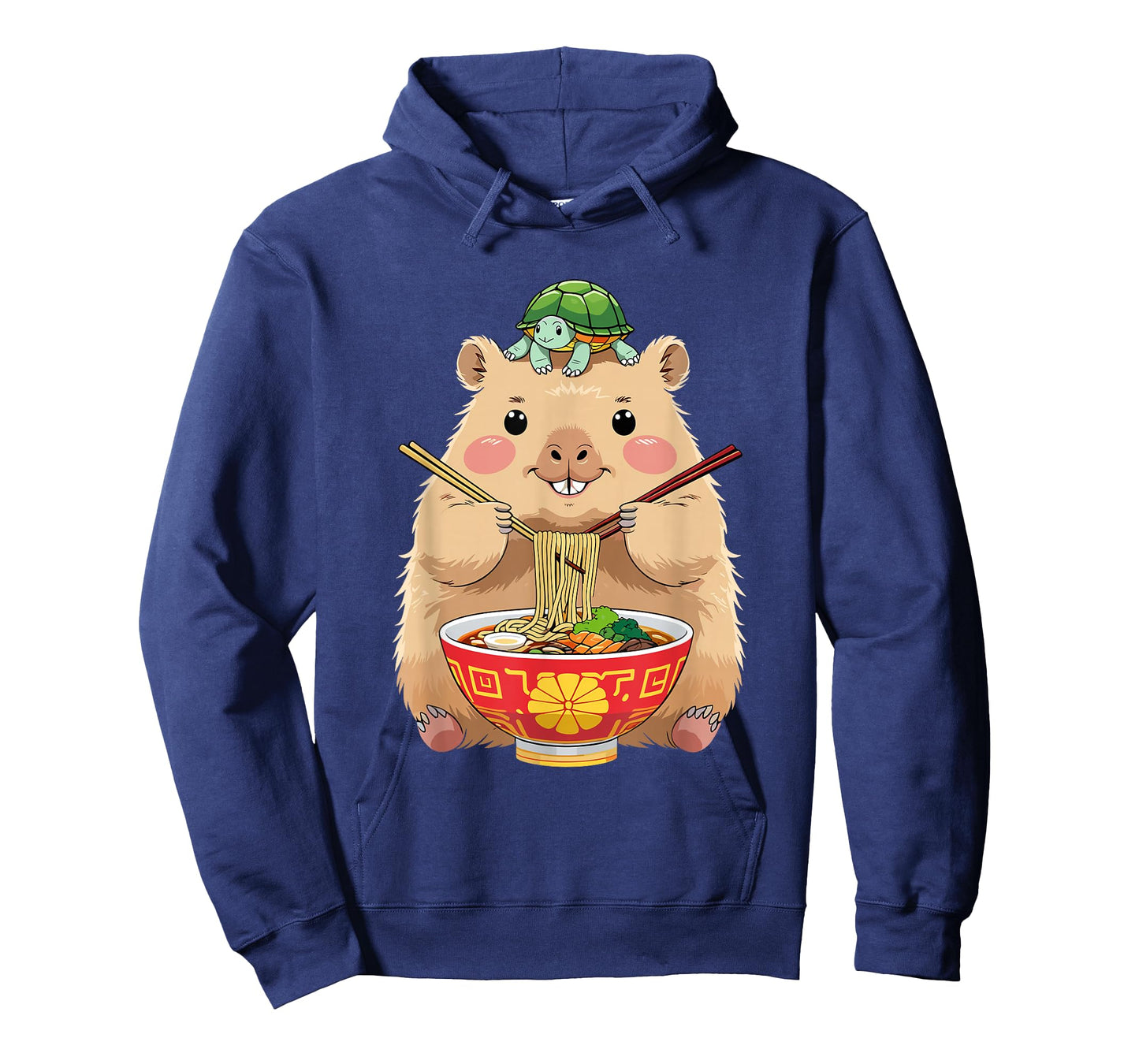 Cute Kawaii Capybara Eating Noodles with Turtle on Head T-Shirt