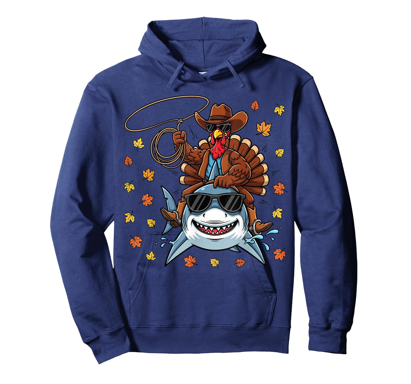 Funny Thanksgiving Cowboy Costume Turkey Riding Shark Kids T-Shirt