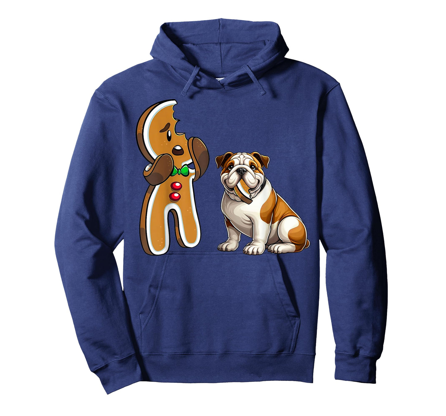 Funny English Bulldog Dog Biting Gingerbread Merry Christmas Men Women Kids T-Shirt