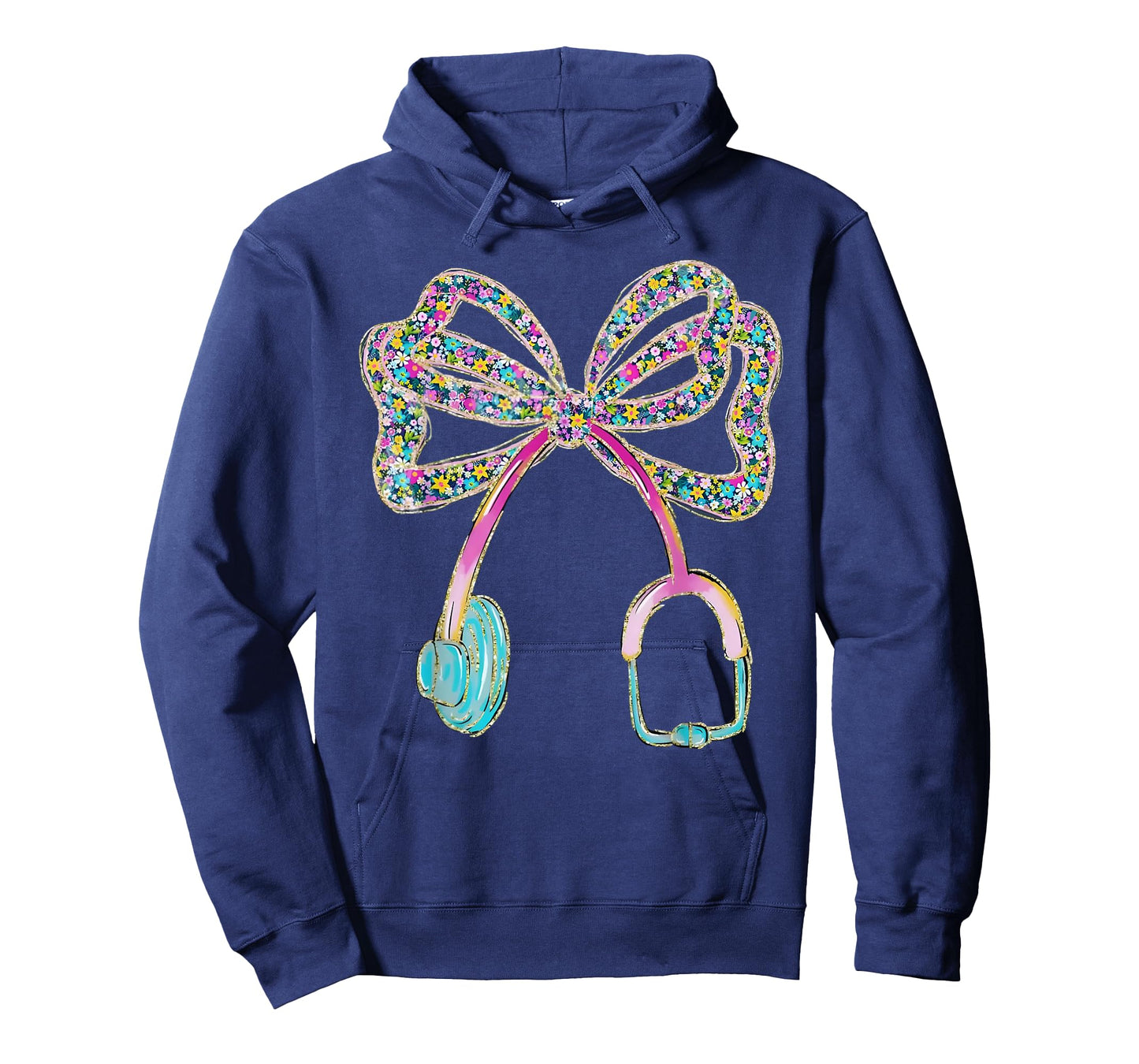 Floral Blue Coquette Bow Nurse Stethoscope Nursing Doctor T-Shirt
