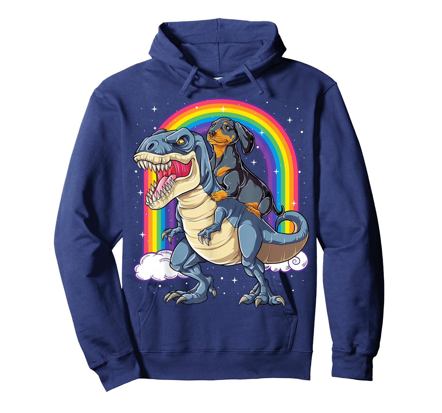 Dachshund Riding Dinosaur T-rex Gifts Boys Kids Men Rainbow T-Shirt
