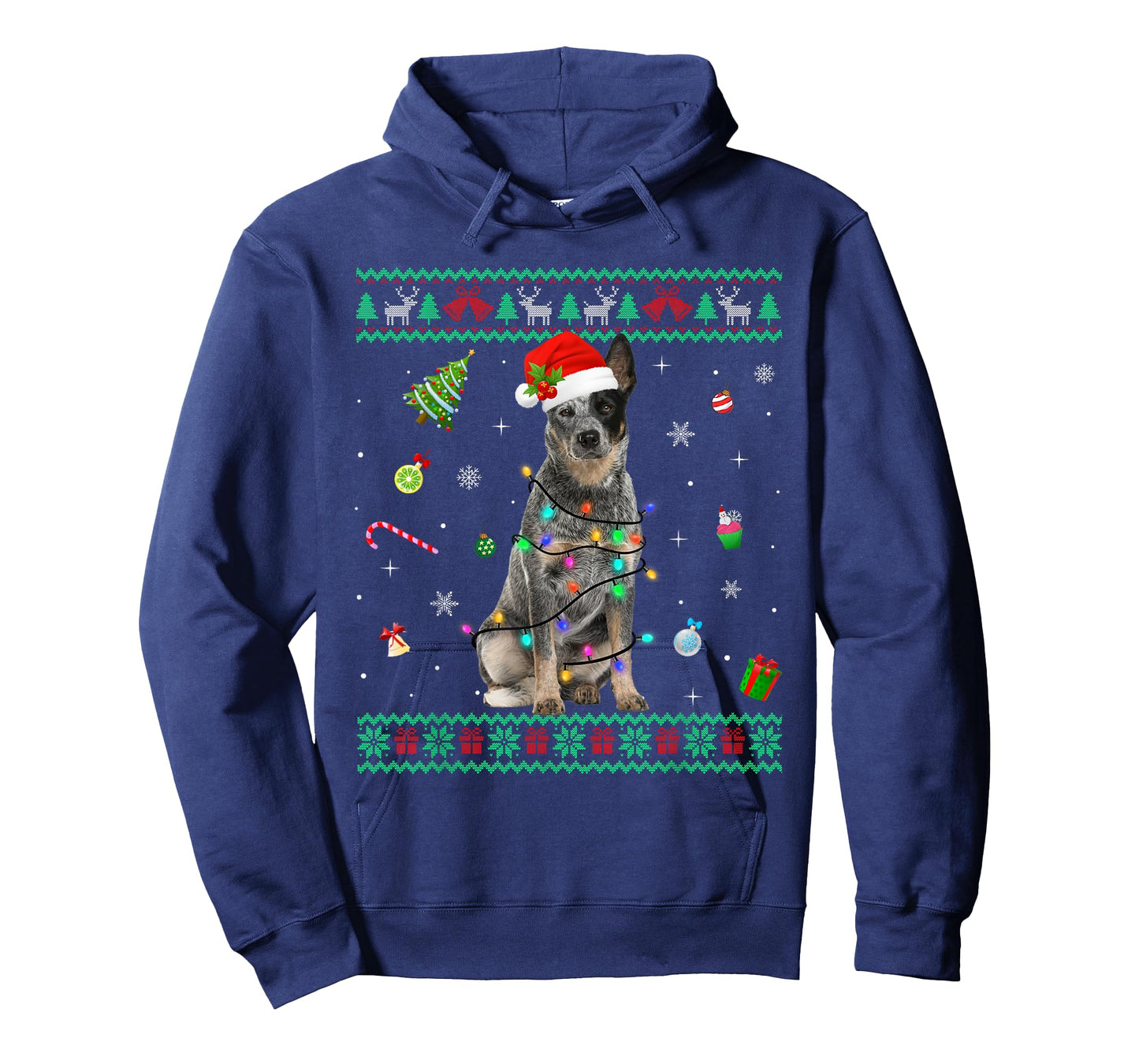 Ugly Sweater Australian Cattle Dog Christmas Light Santa Hat T-Shirt