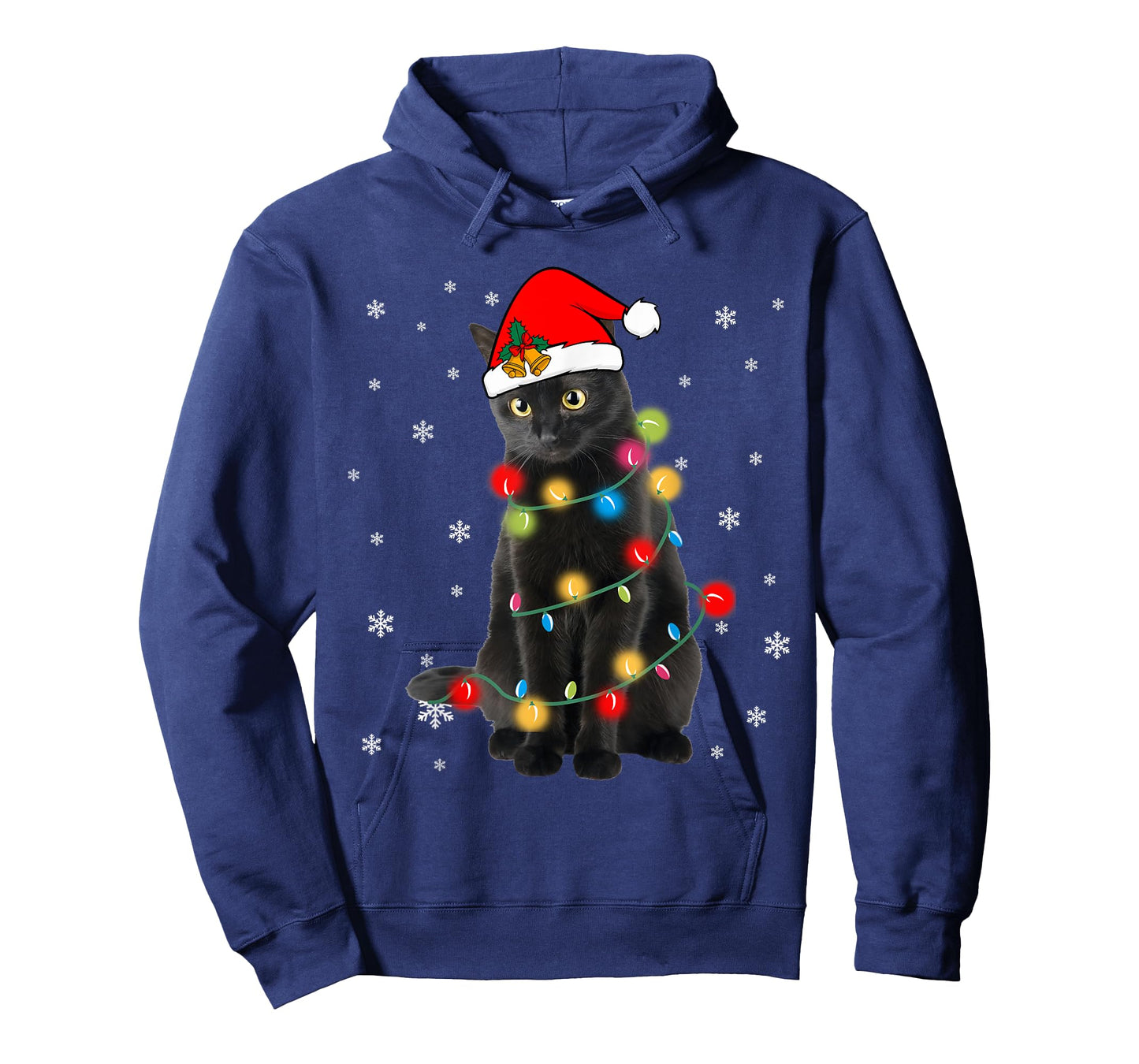 Black Cat Christmas Light Shirt for Cat Lover Funny Xmas Men Women Kids T-Shirt