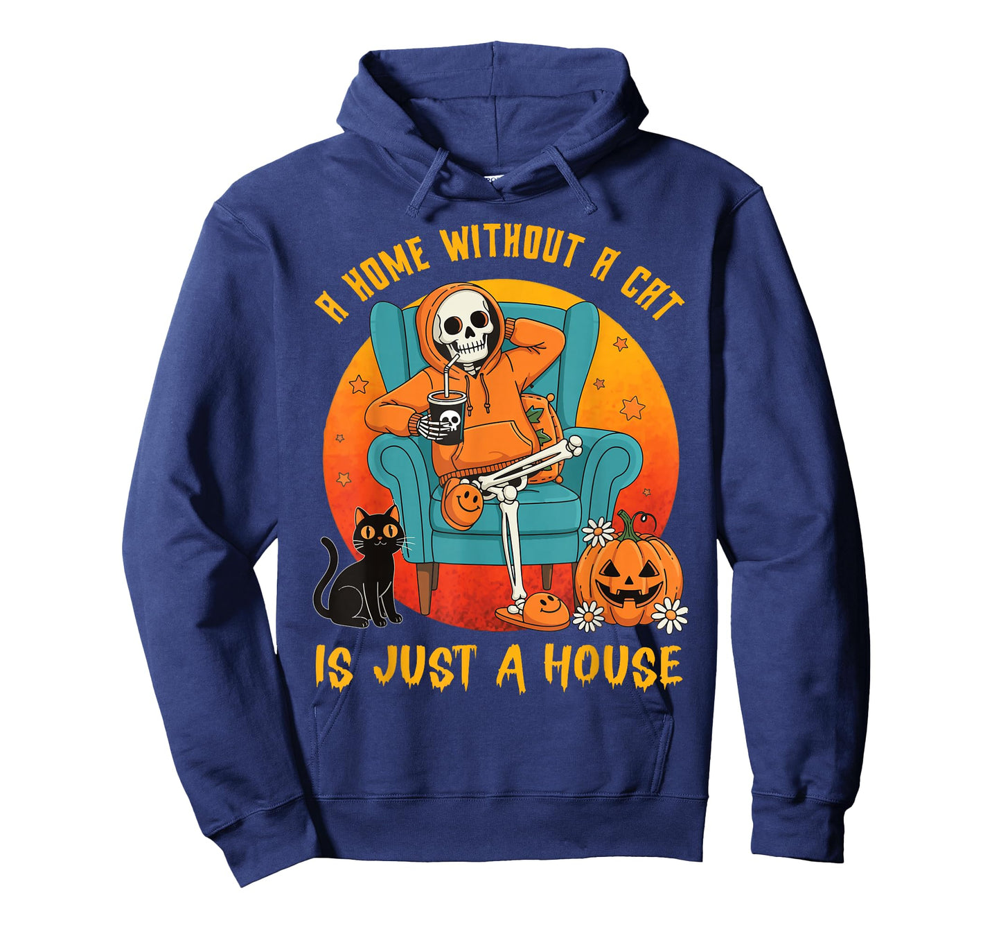 Spooky Skeleton Halloween A Home Without a Black Cat Pumpkin T-Shirt