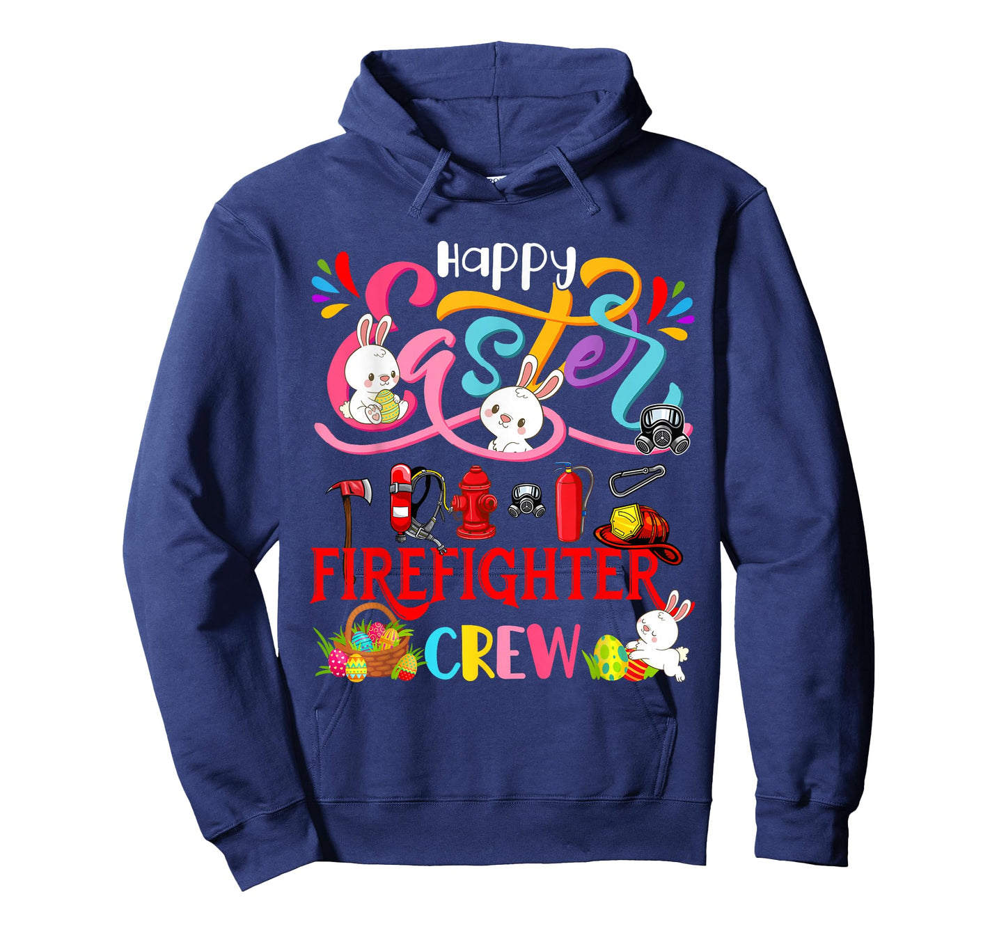 Happy Easter Firefighter Crew Group Bunnies Hunting Eggs T-Shirt