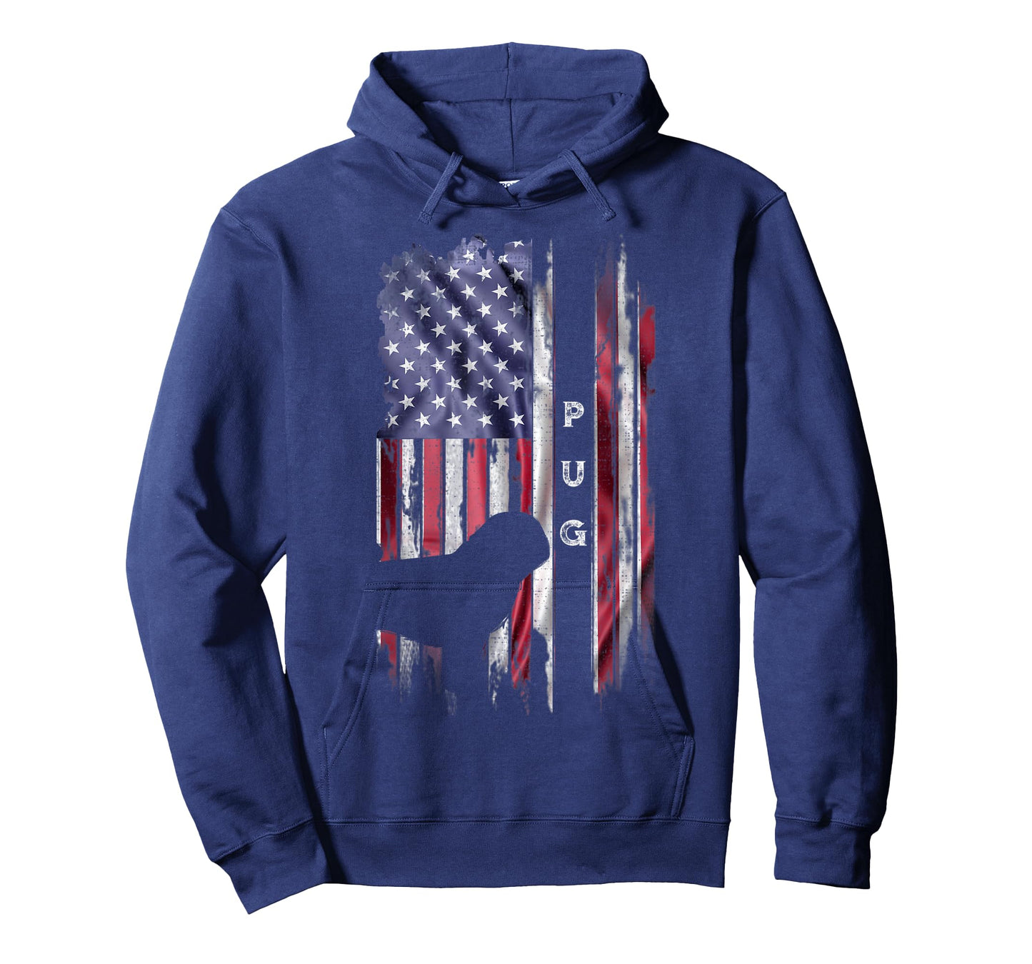 Vintage USA American Flag Pug Dog Lover Silhouette T-Shirt for Women Kids Men