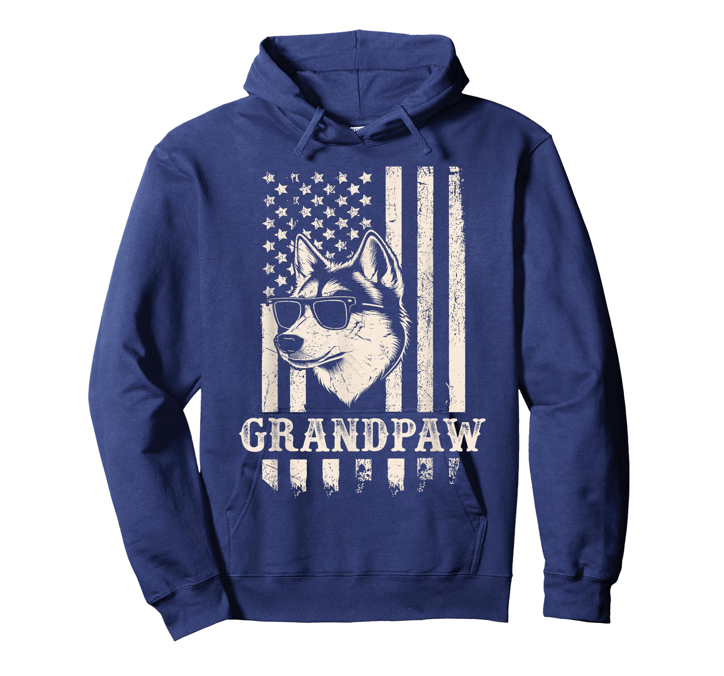 Grandpaw Husky American Flag Sunglasses Retro Dog Grandpa T-Shirt