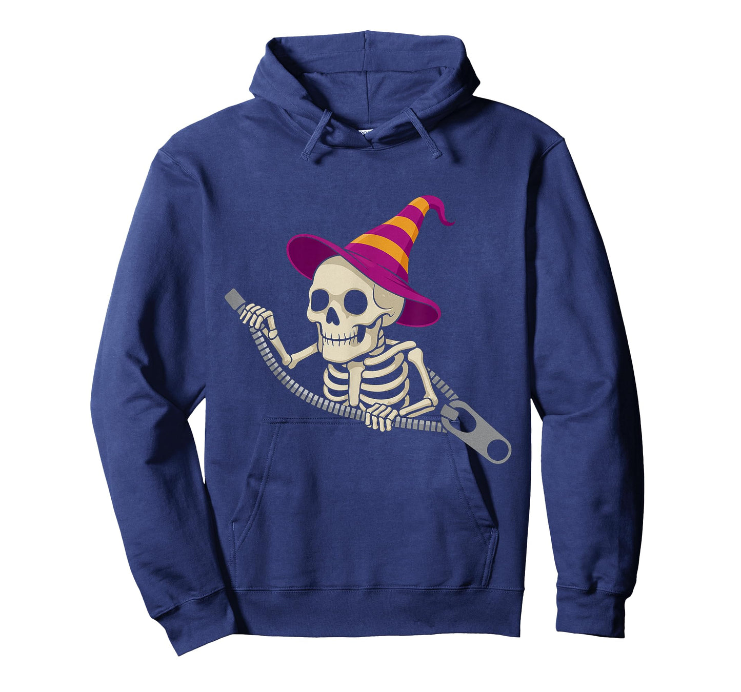 Skeleton in a Witch Hat Emerging from a Zipper for Halloween T-Shirt