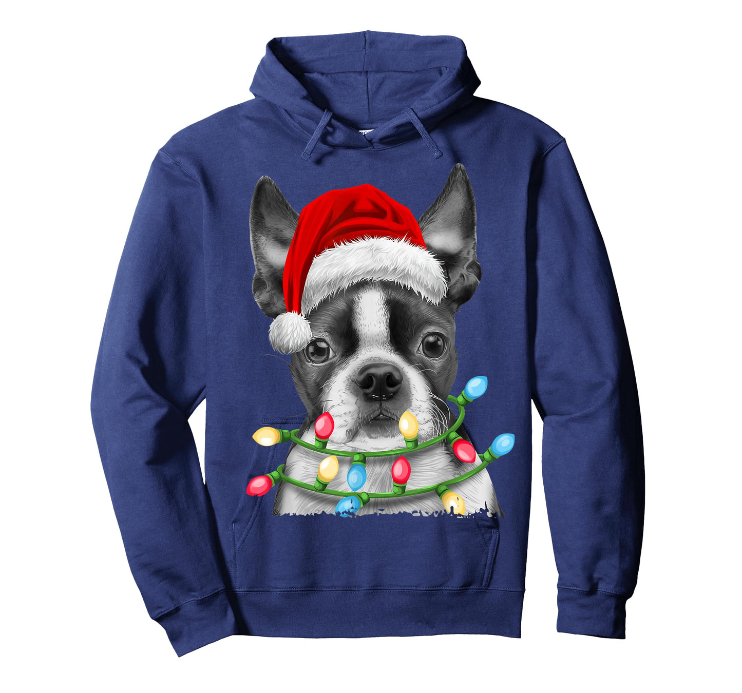 Boston Terrier Santa Christmas Tree Lights Xmas Boys Men Dog T-Shirt