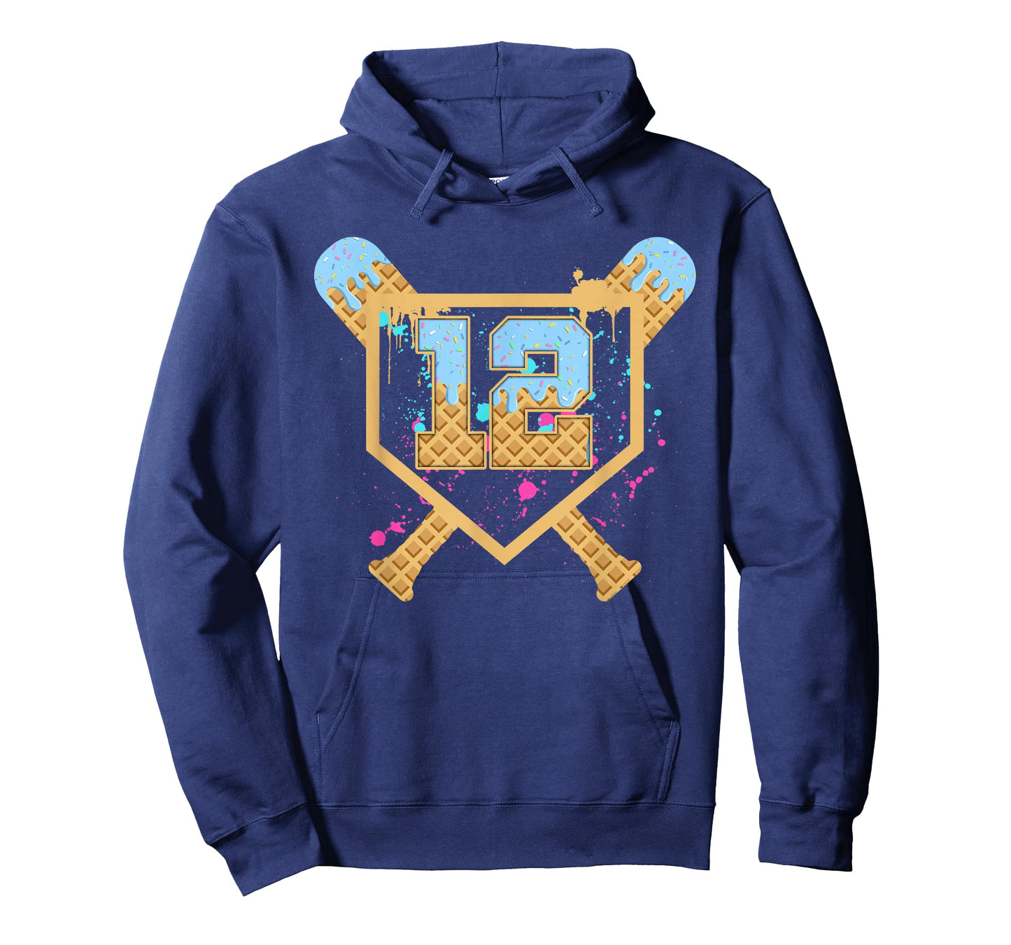 Baseball 12 Year Old Ice Cream Drip 12th Birthday Number 12 T-Shirt