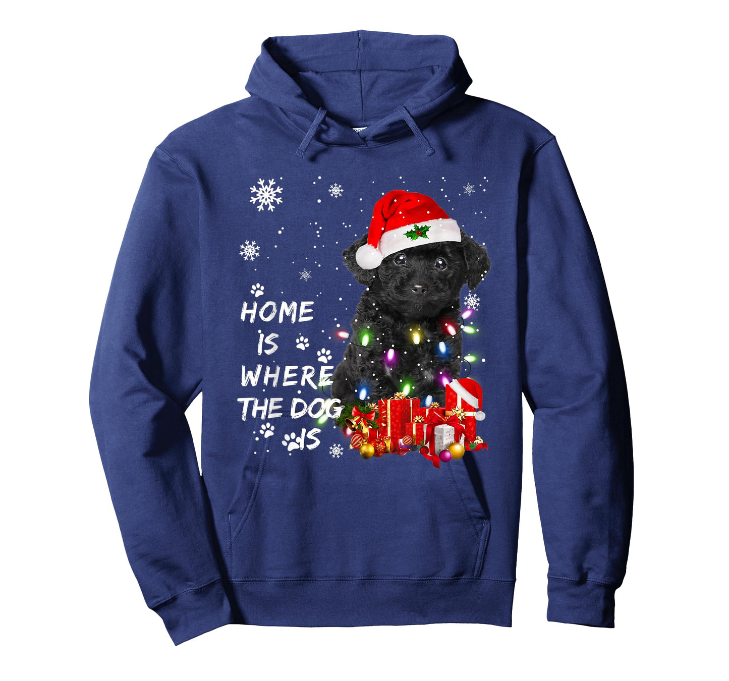Black Poodle dog Santa Christmas Tree Lights Xmas Boys Dog T-Shirt