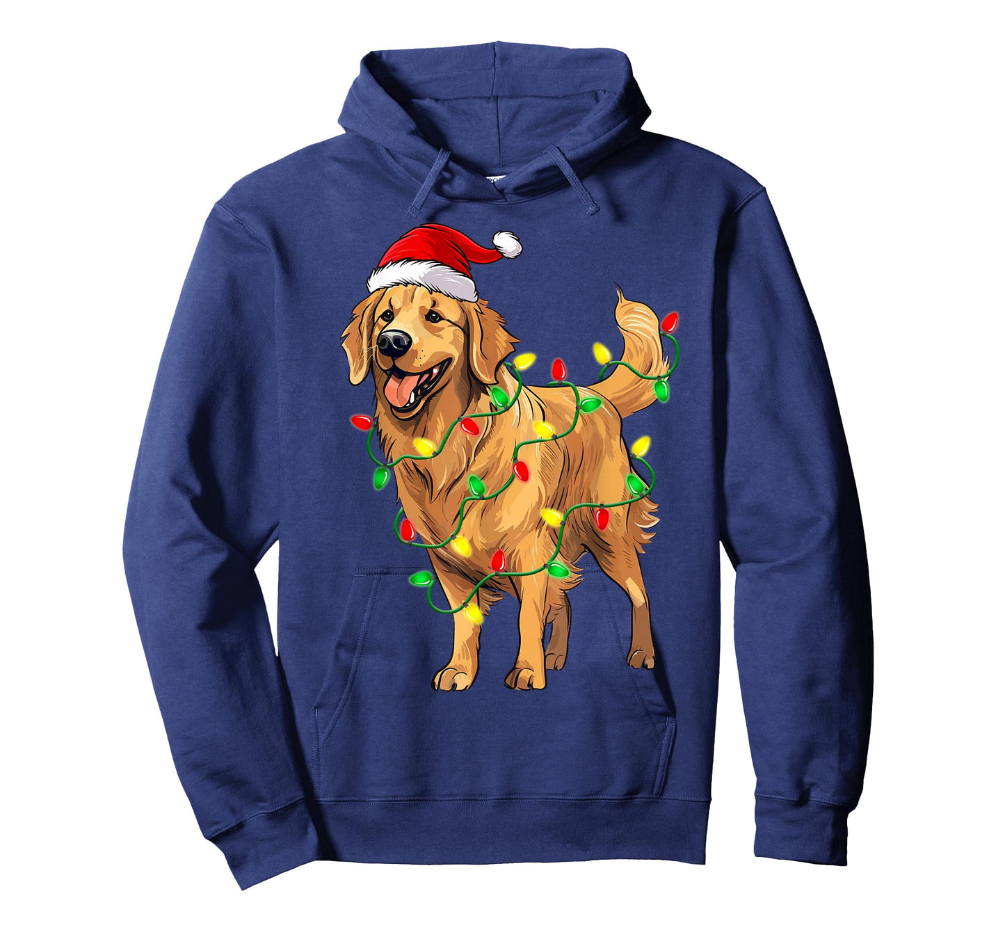 Golden Retriever Christmas Santa Hat Tree Lights Pajama T-Shirt
